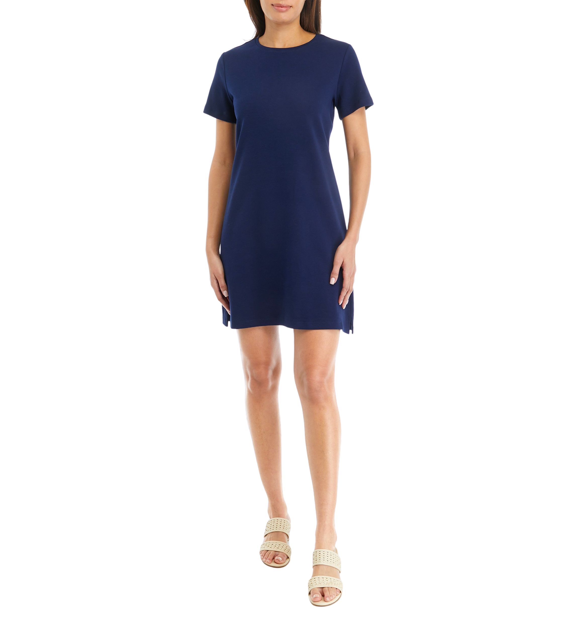 Petite Solid Crew Neck Dress