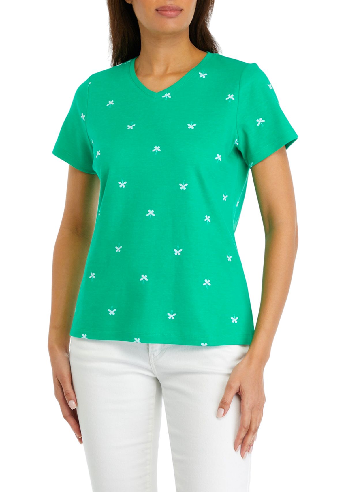 Petite Short Sleeve V-Neck Printed T-Shirt
