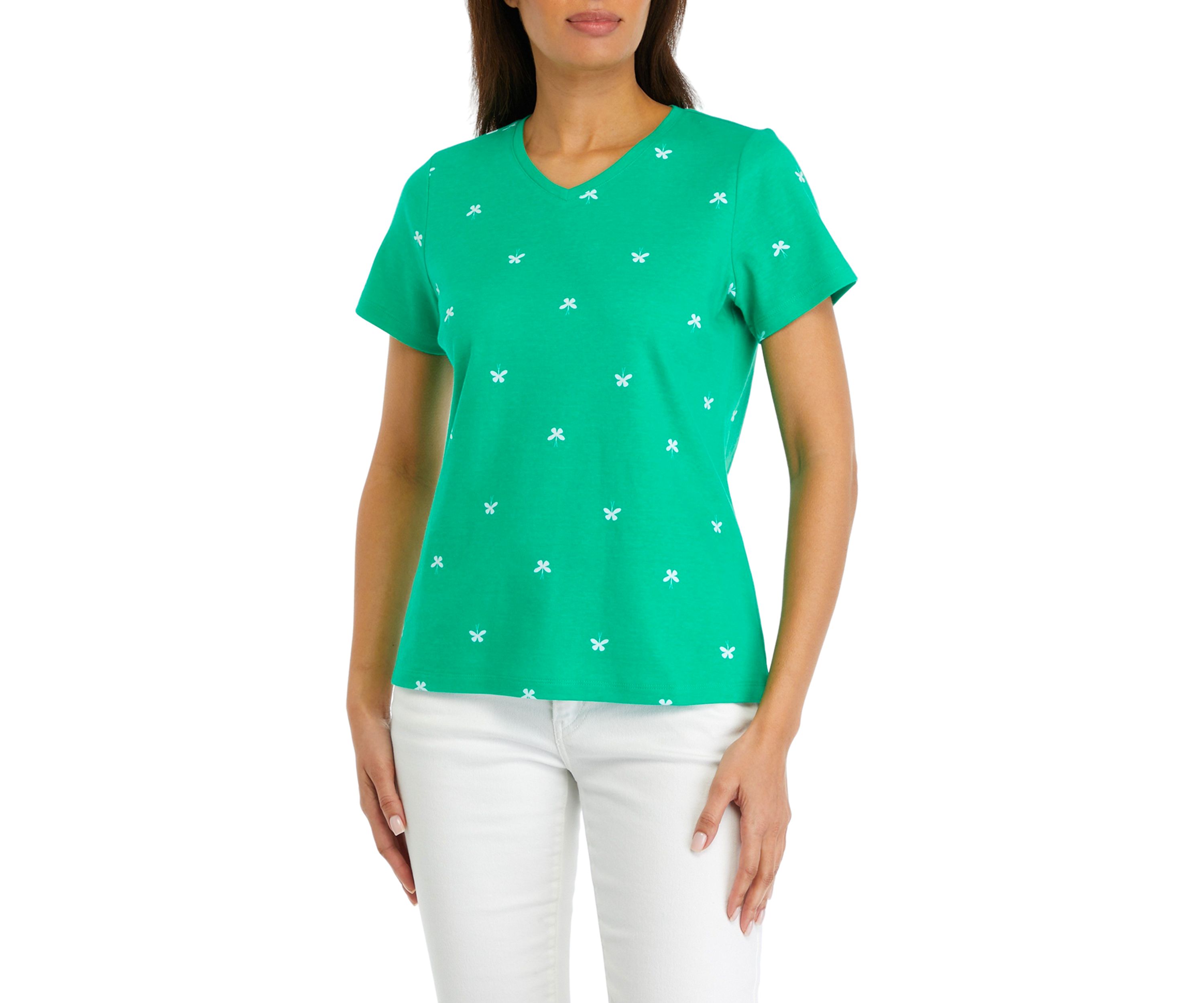 Petite Short Sleeve V-Neck Printed T-Shirt