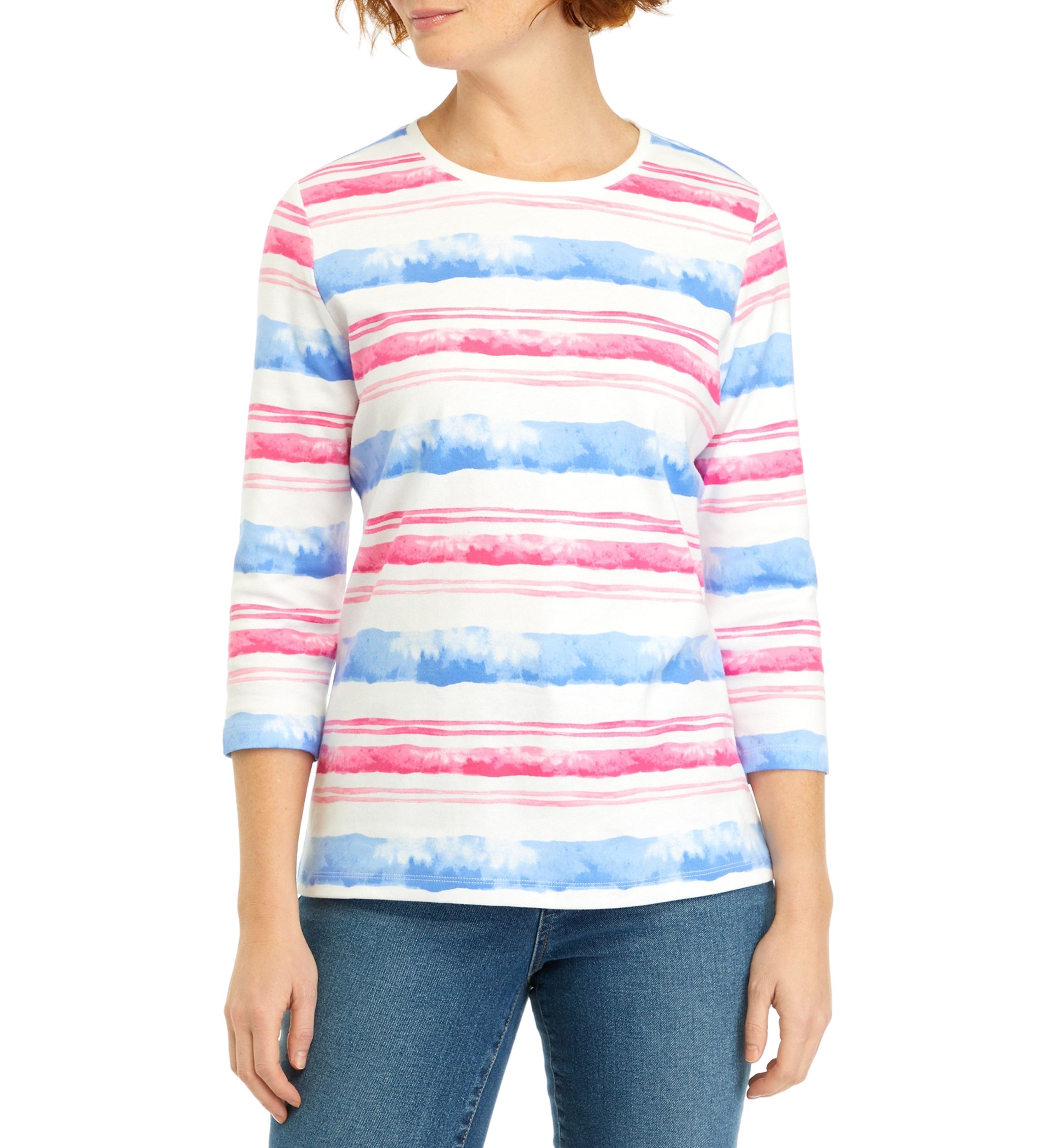 Petite 3/4 Sleeve Striped Shirt 