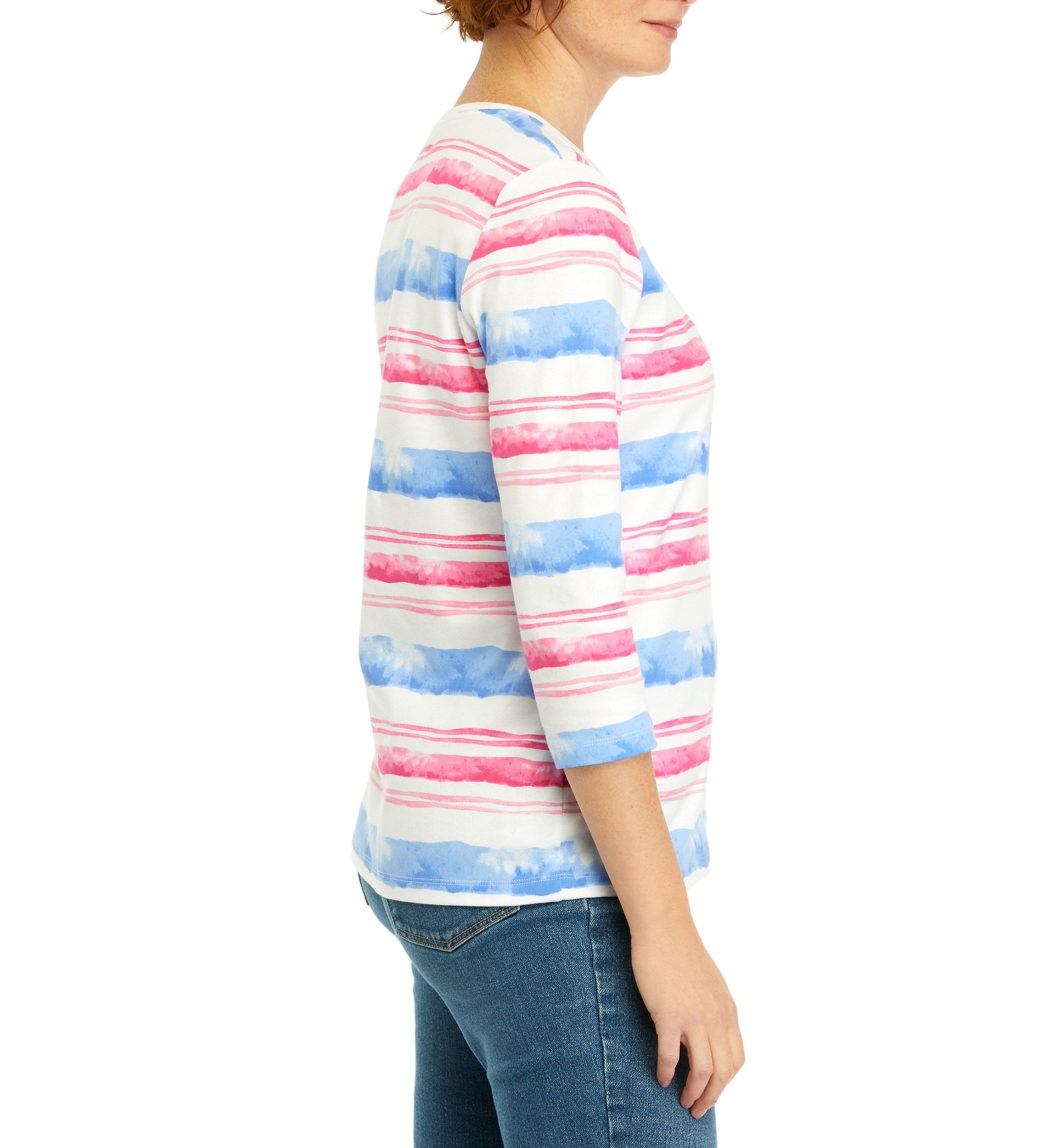 Petite 3/4 Sleeve Striped Shirt 
