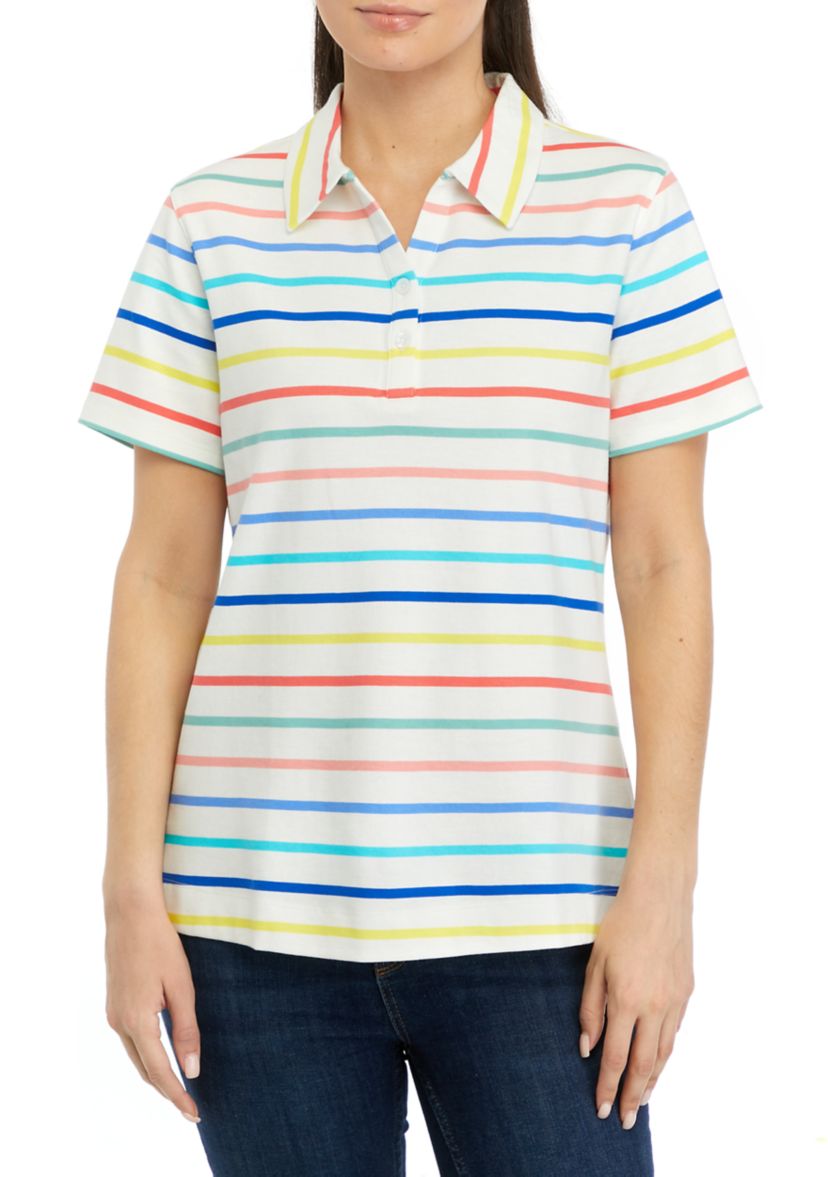 Petite Short Sleeve Stripe Polo Shirt