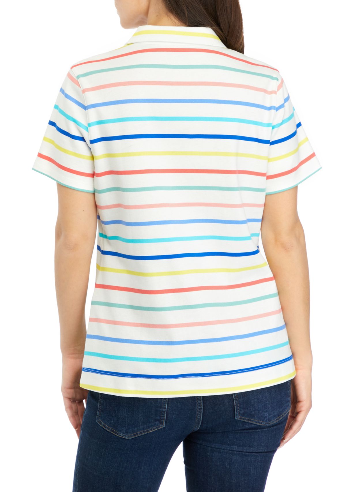 Petite Short Sleeve Stripe Polo Shirt
