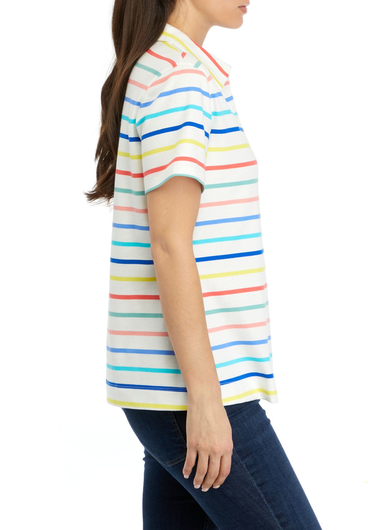 Petite Short Sleeve Stripe Polo Shirt