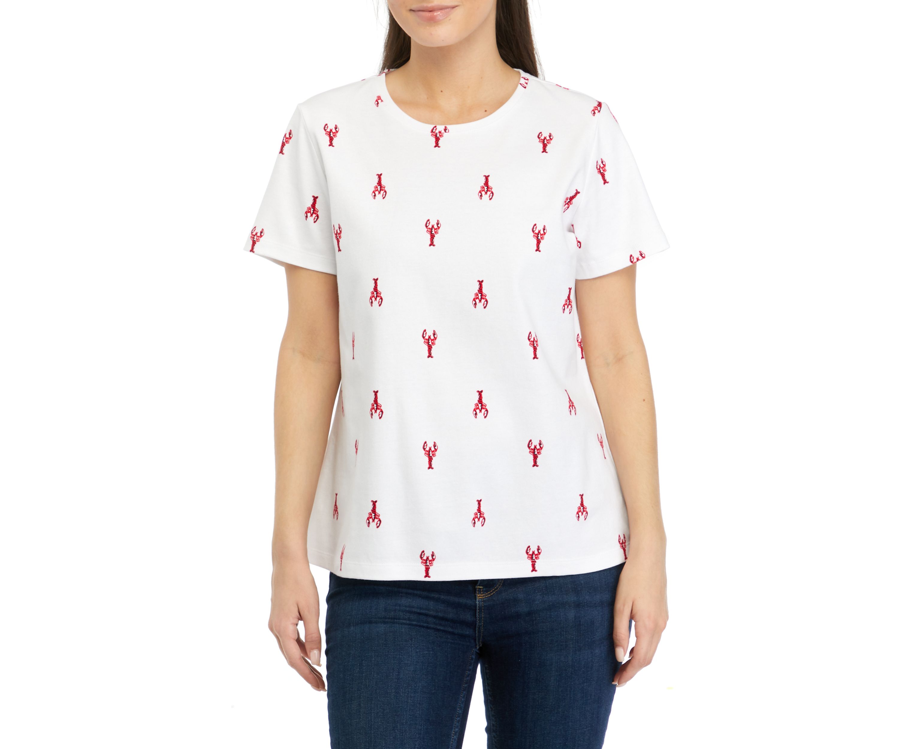Petite Short Sleeve Crew Neck Printed T-Shirt
