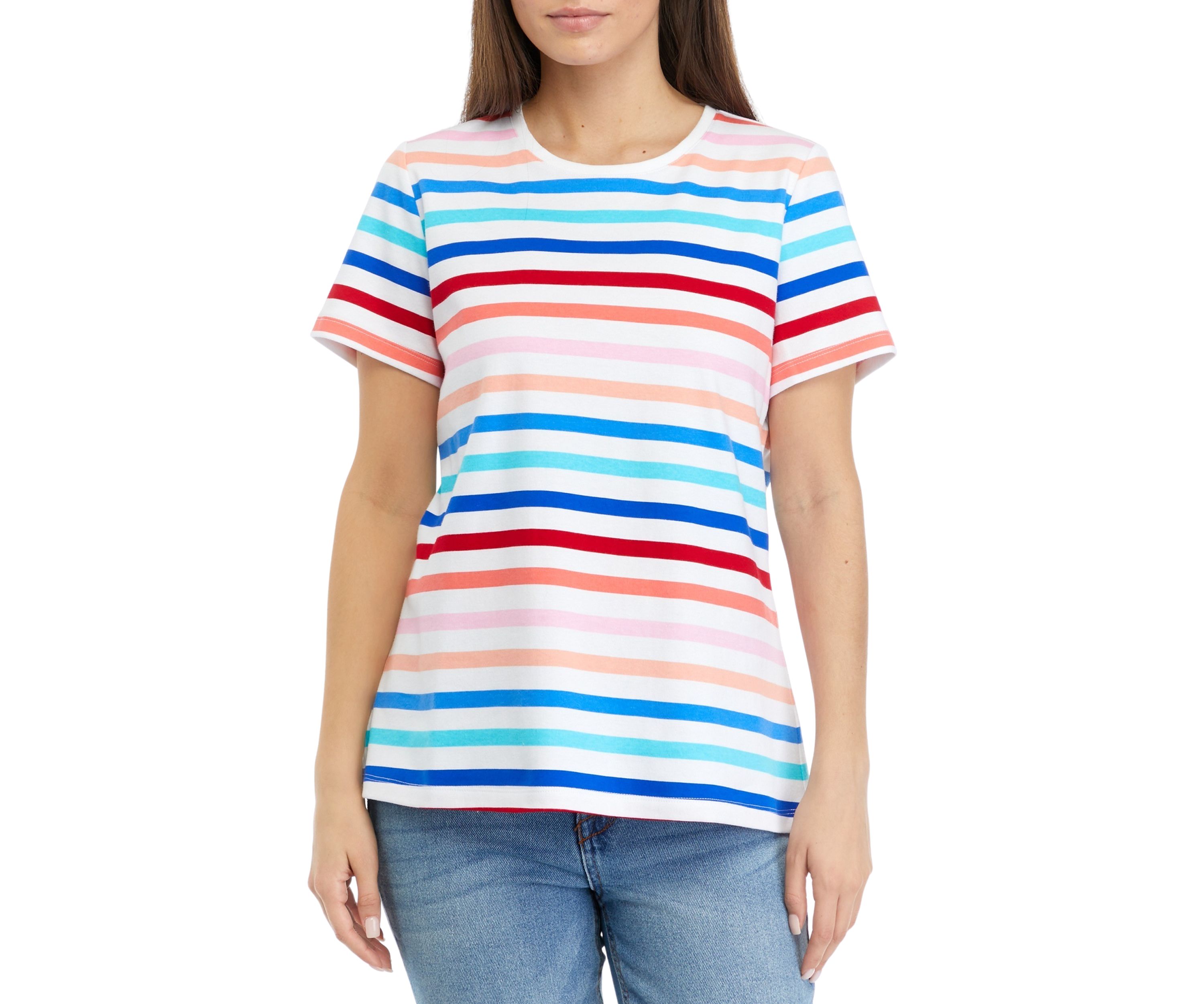 Petite Short Sleeve Crew Neck Striped T-Shirt