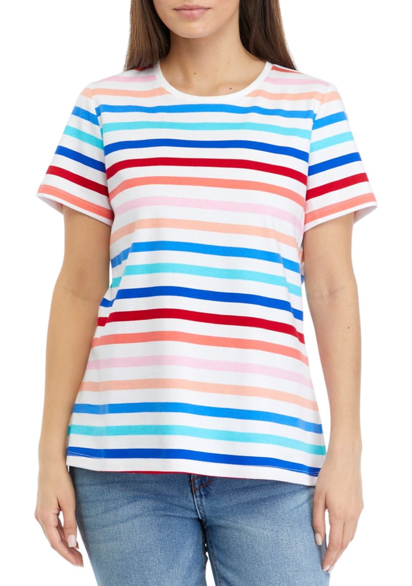 Petite Short Sleeve Crew Neck Striped T-Shirt
