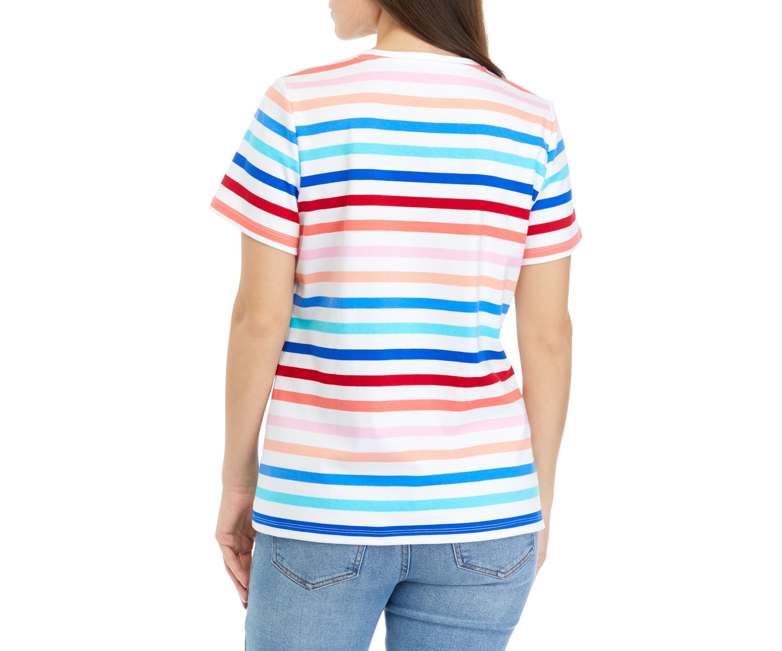Petite Short Sleeve Crew Neck Striped T-Shirt