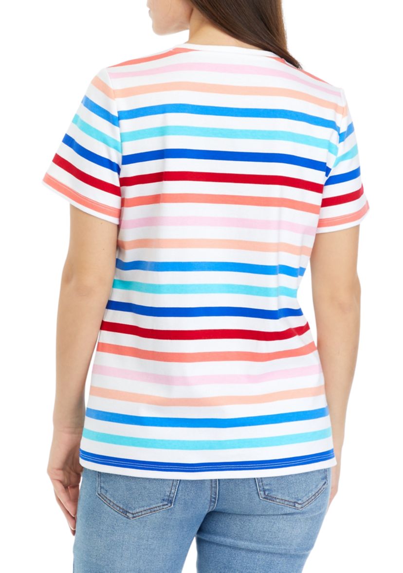 Petite Short Sleeve Crew Neck Striped T-Shirt