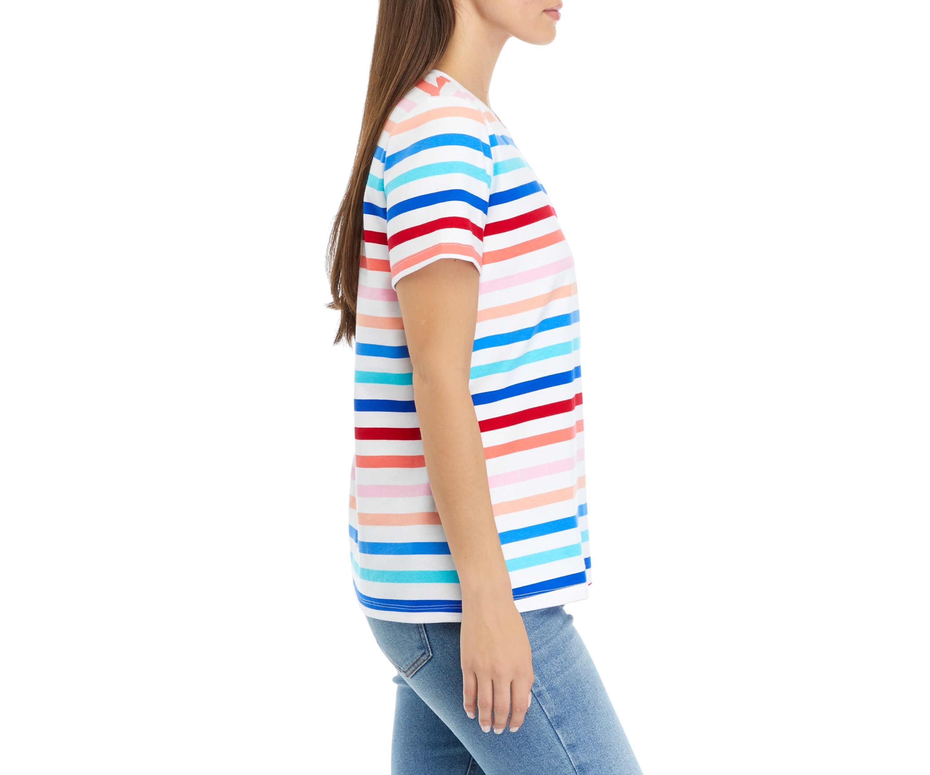 Petite Short Sleeve Crew Neck Striped T-Shirt