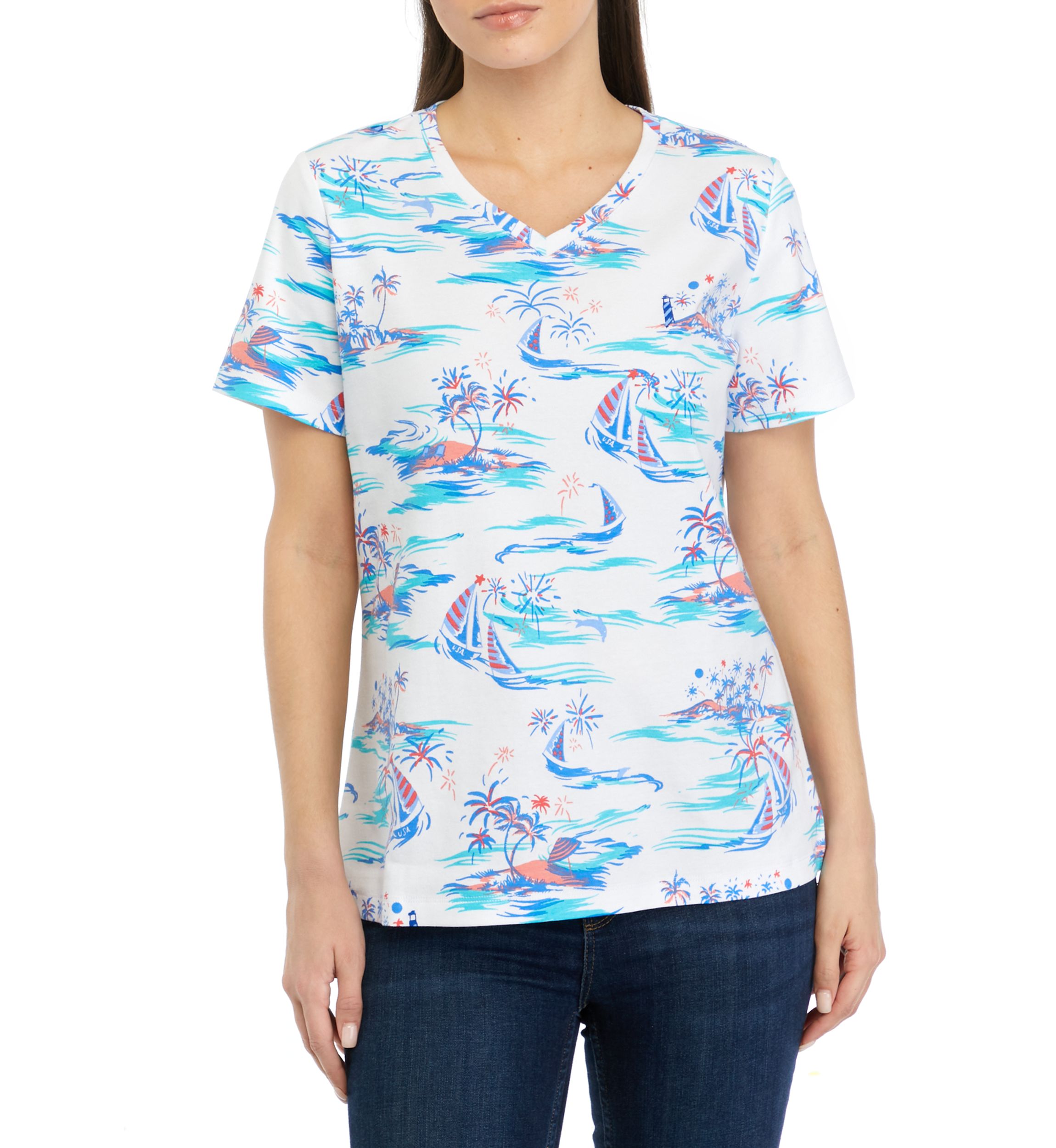 Petite Short Sleeve V-Neck Printed T-Shirt