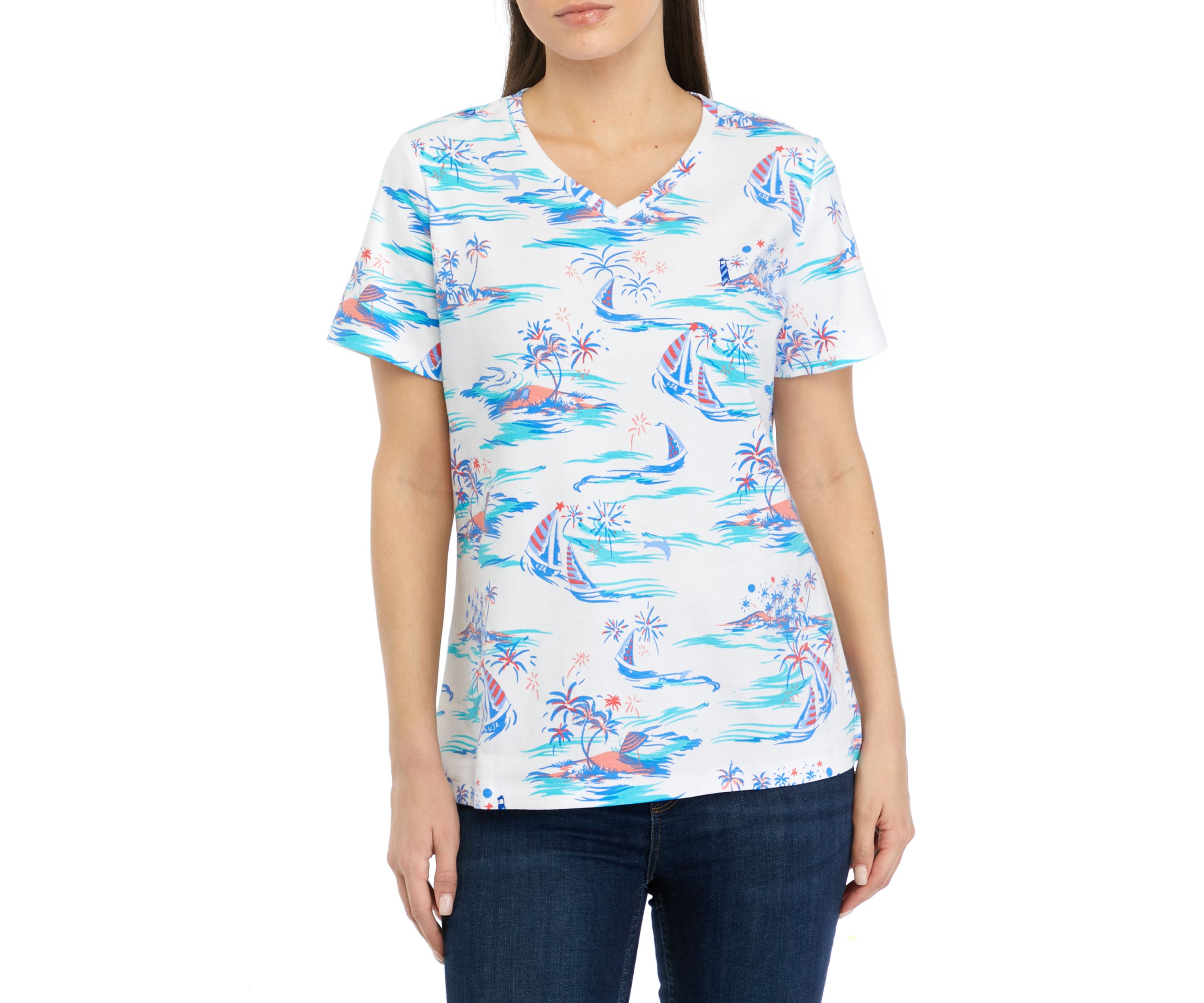 Petite Short Sleeve V-Neck Printed T-Shirt