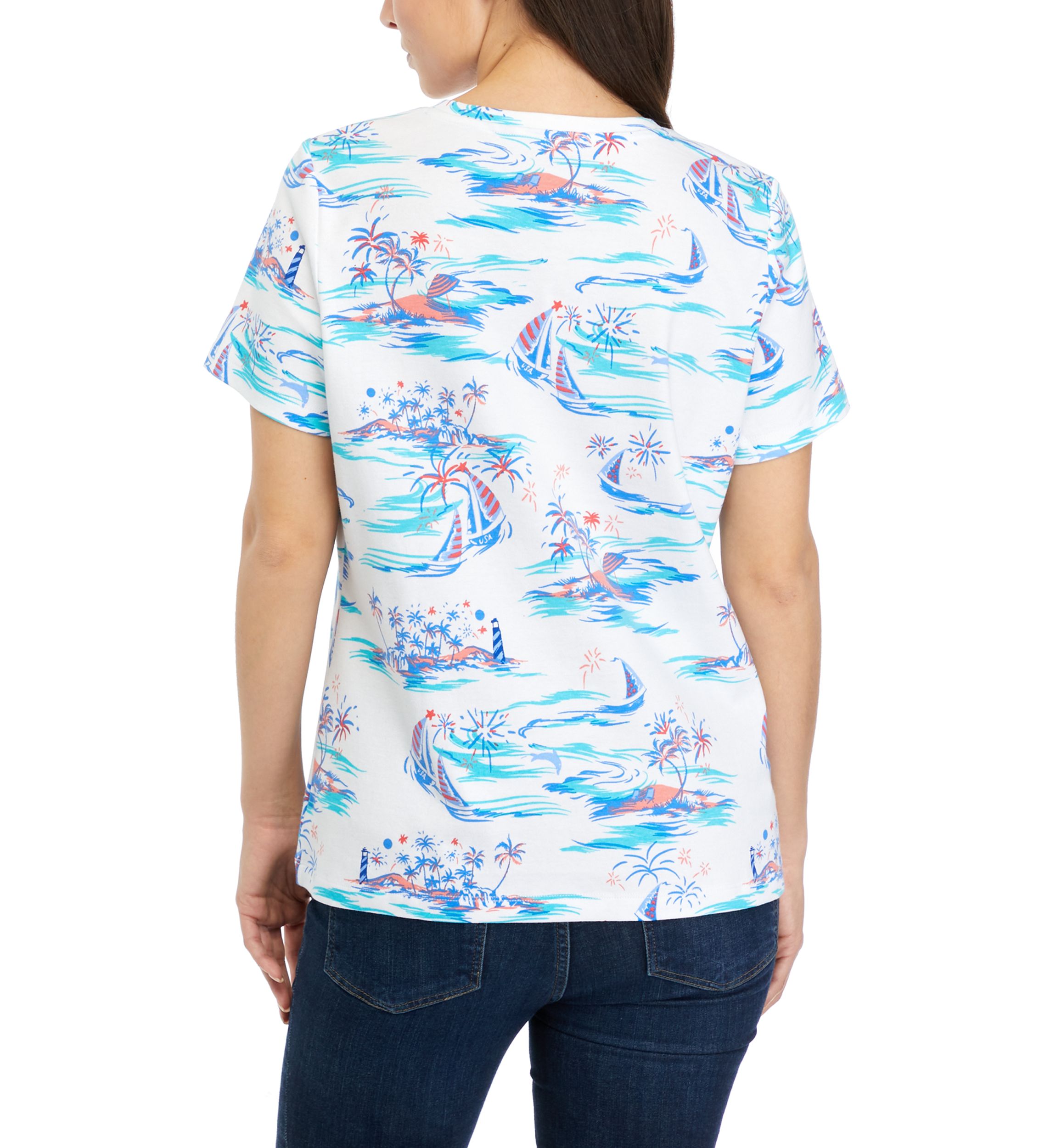 Petite Short Sleeve V-Neck Printed T-Shirt