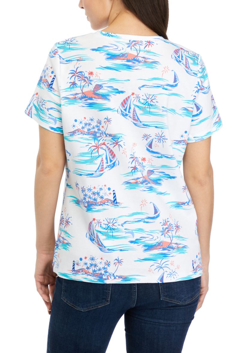 Petite Short Sleeve V-Neck Printed T-Shirt