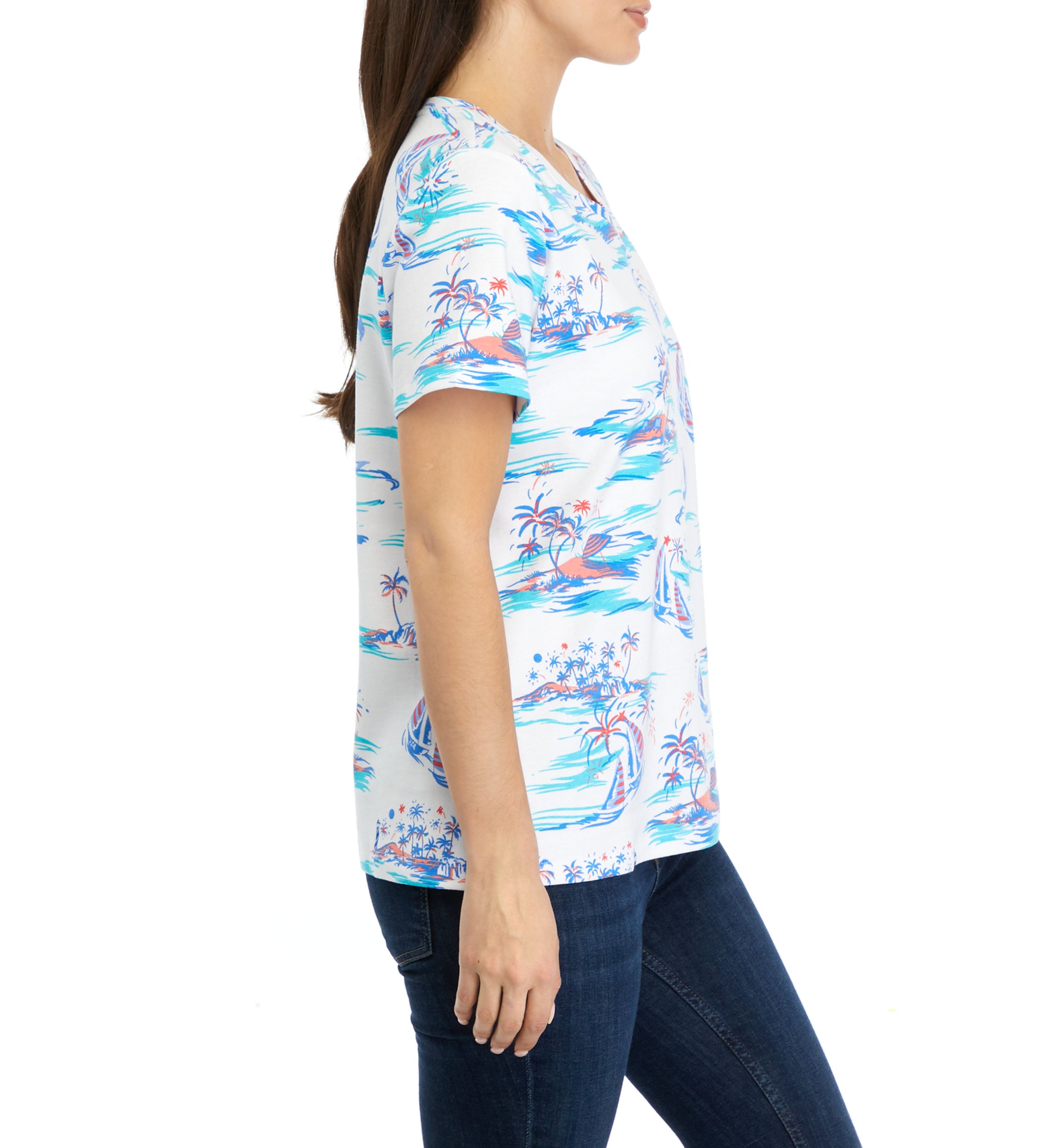 Petite Short Sleeve V-Neck Printed T-Shirt