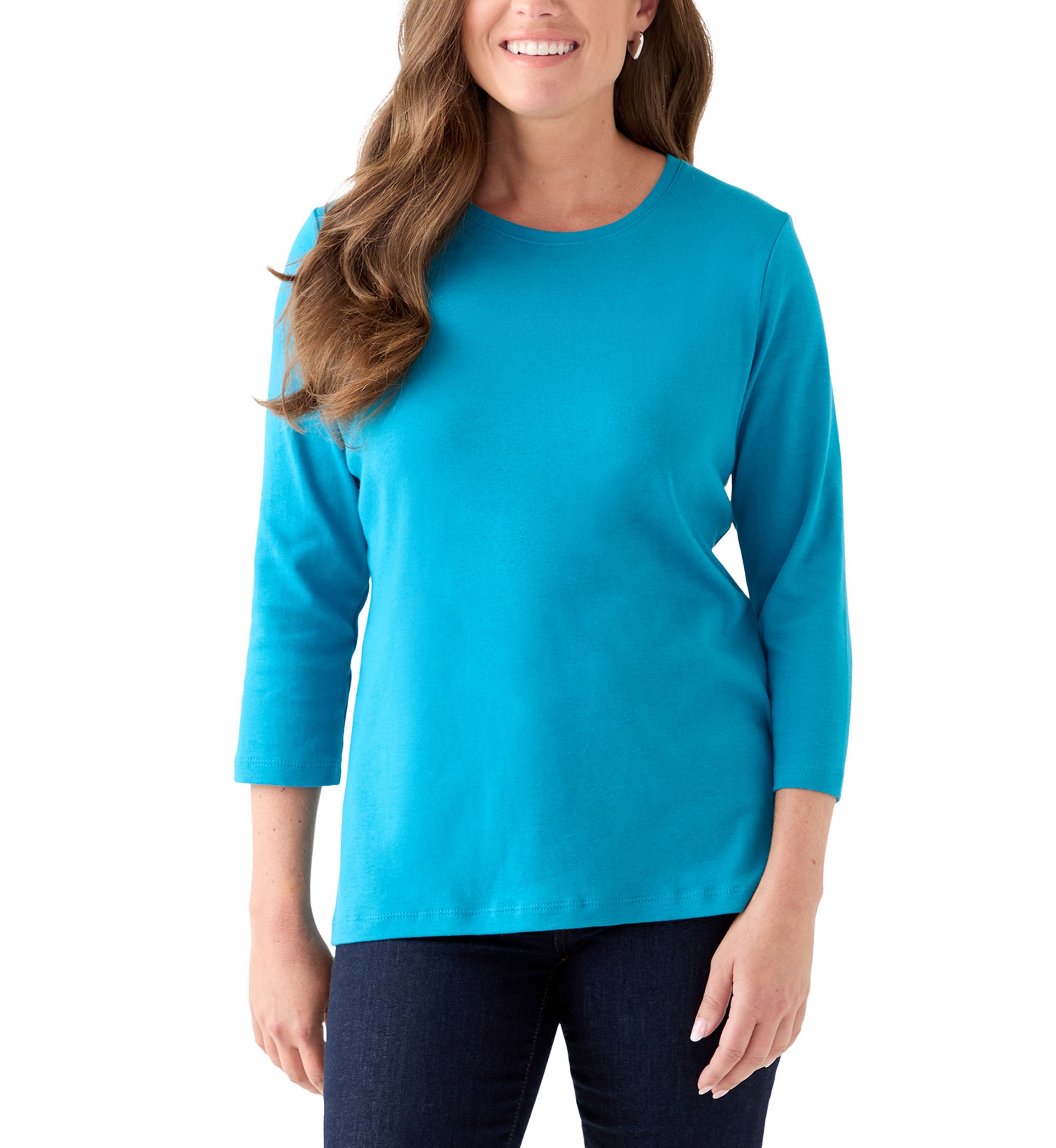 Petite Three-Quarter Crew Neck Fashion Solid T-Shirt