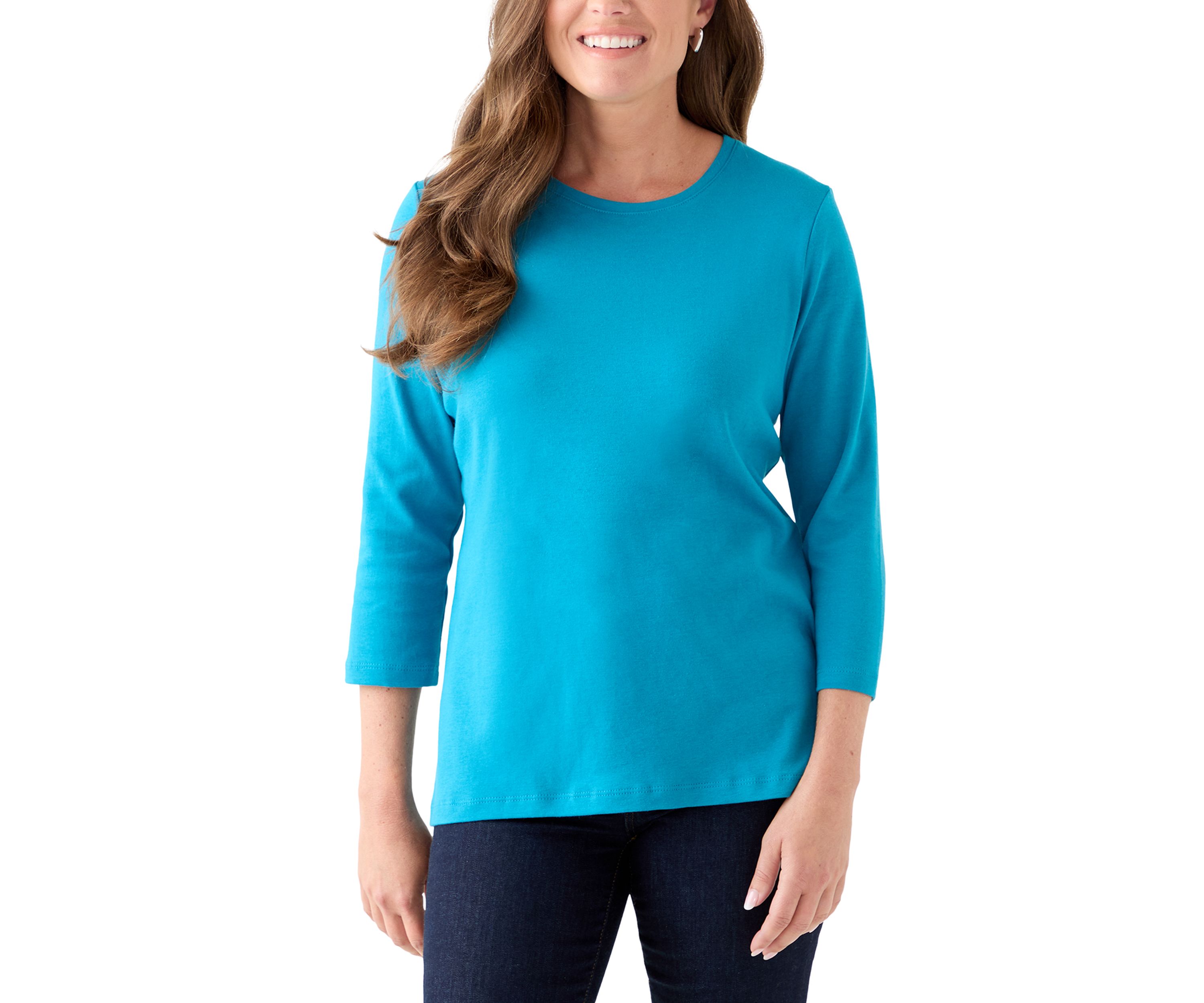 Petite Three-Quarter Crew Neck Fashion Solid T-Shirt