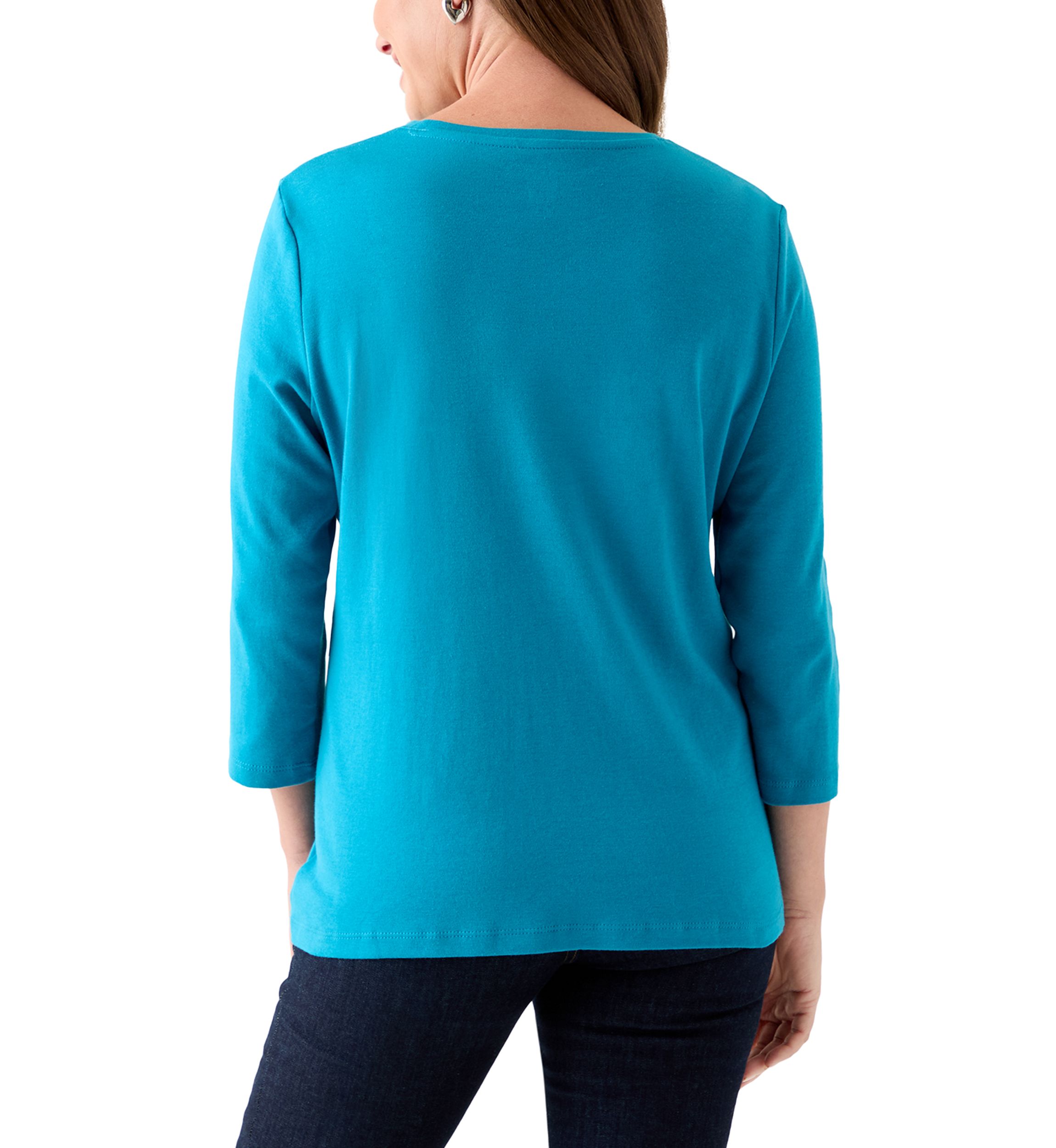 Petite Three-Quarter Crew Neck Fashion Solid T-Shirt