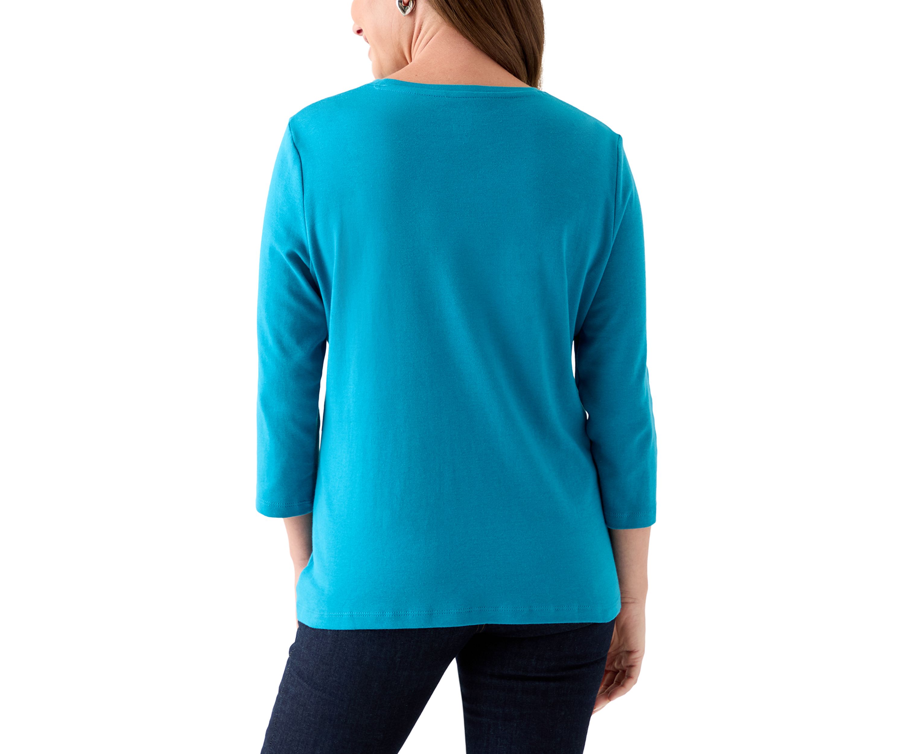 Petite Three-Quarter Crew Neck Fashion Solid T-Shirt