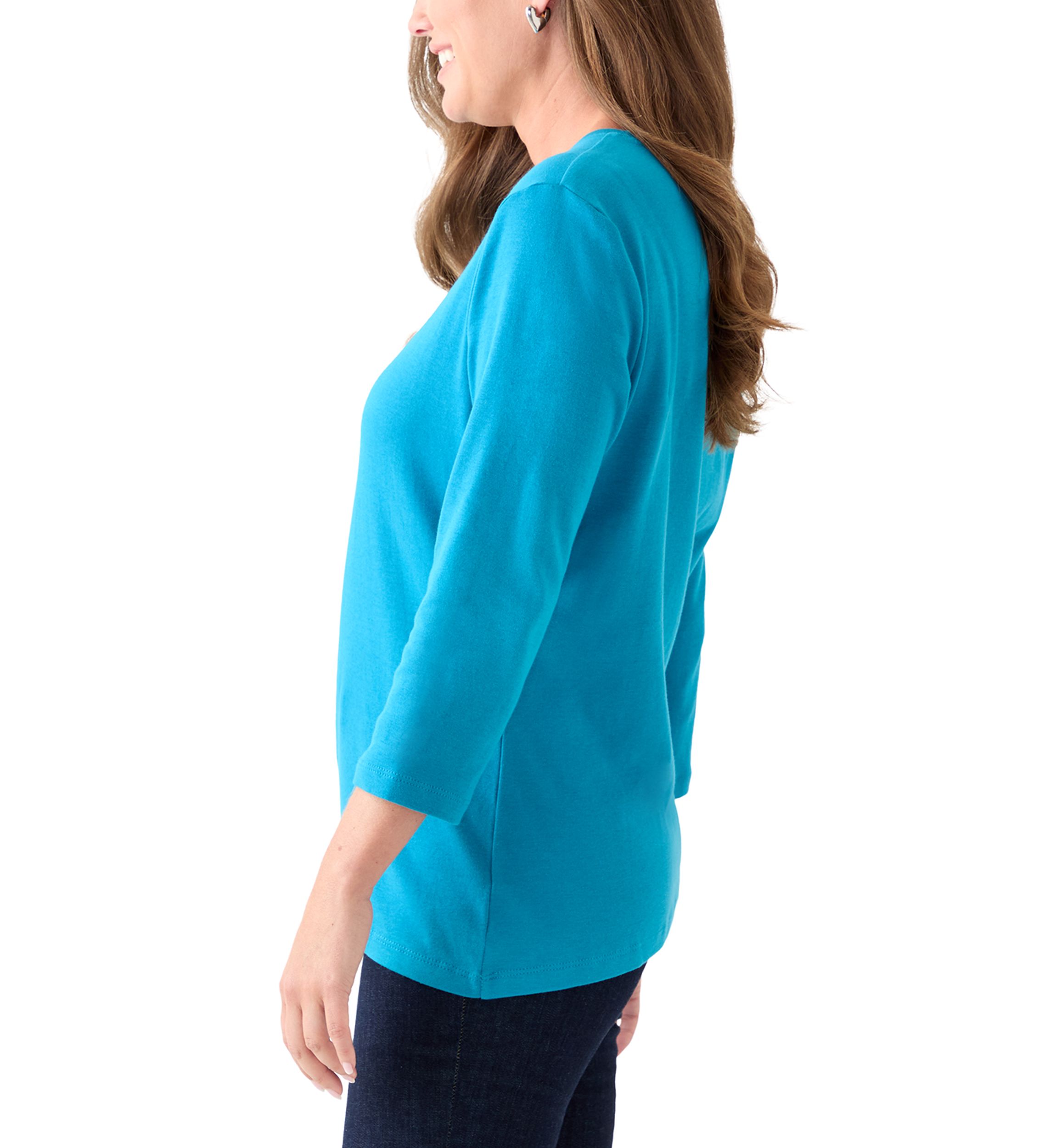 Petite Three-Quarter Crew Neck Fashion Solid T-Shirt