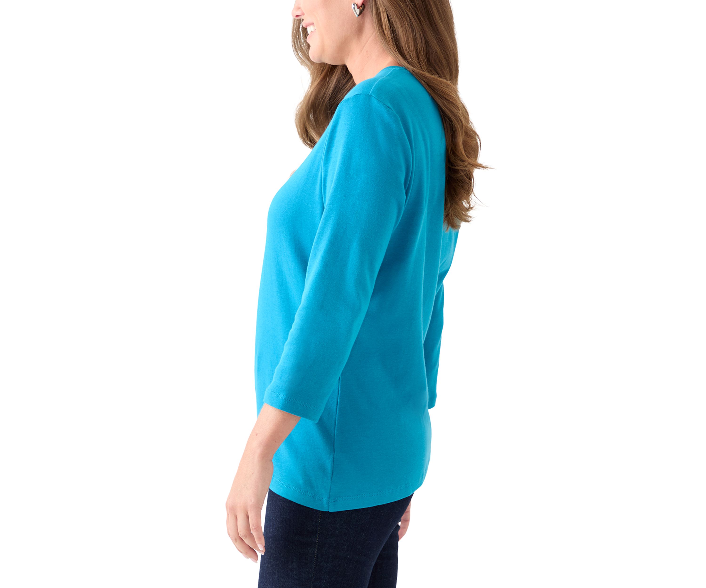 Petite Three-Quarter Crew Neck Fashion Solid T-Shirt