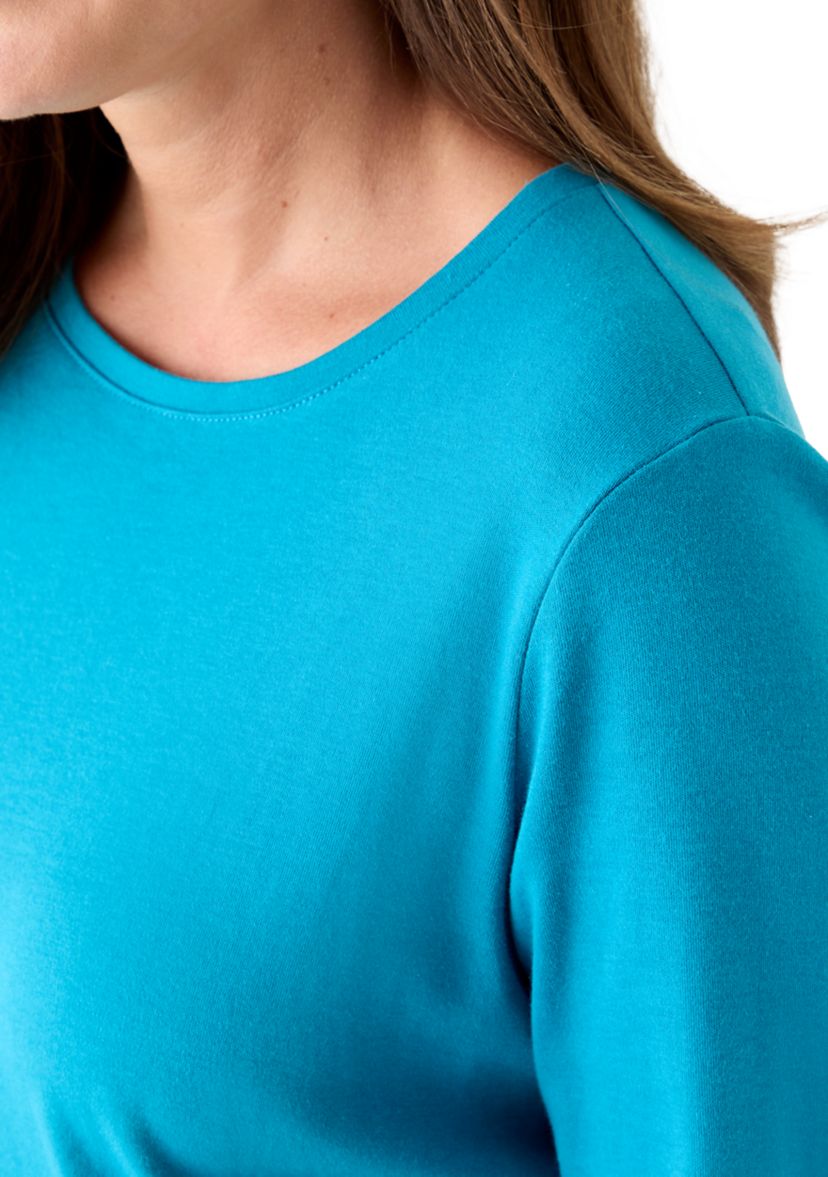 Petite Three-Quarter Crew Neck Fashion Solid T-Shirt