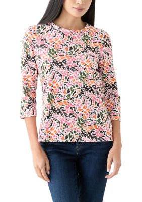 Kim Rogers Women's Petite Printed Crew Neck Top, PL