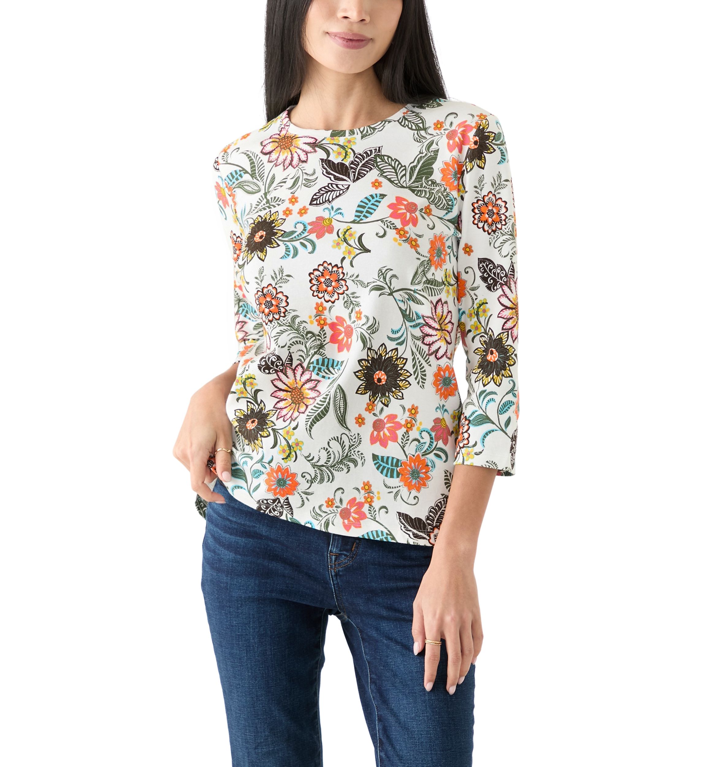 Petite Printed Crew Neck Top