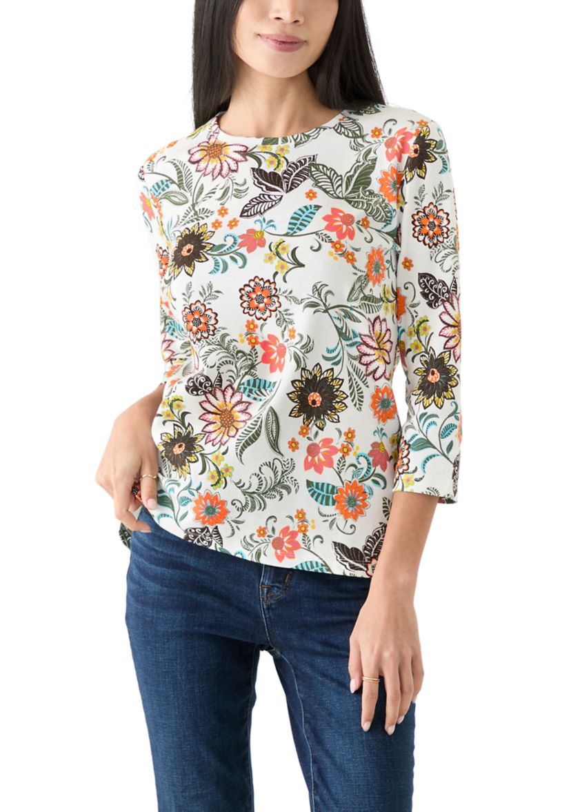 Petite Printed Crew Neck Top