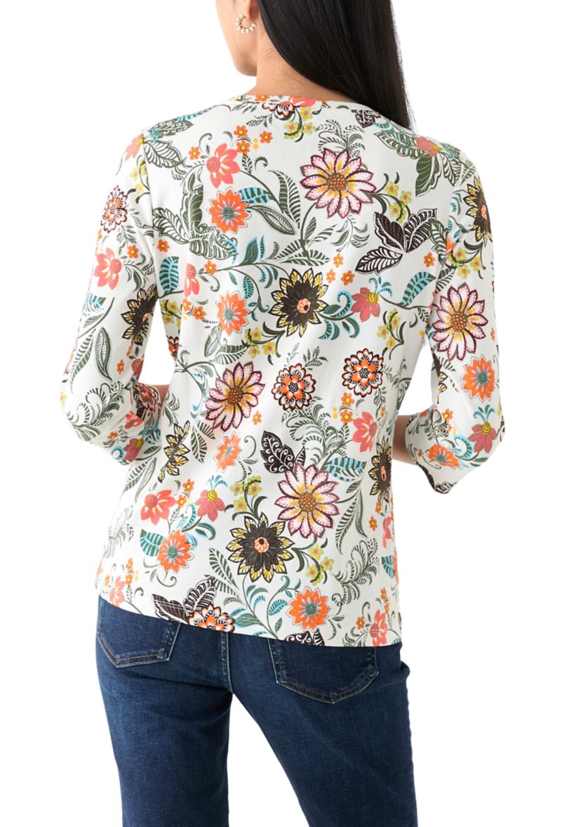 Petite Printed Crew Neck Top