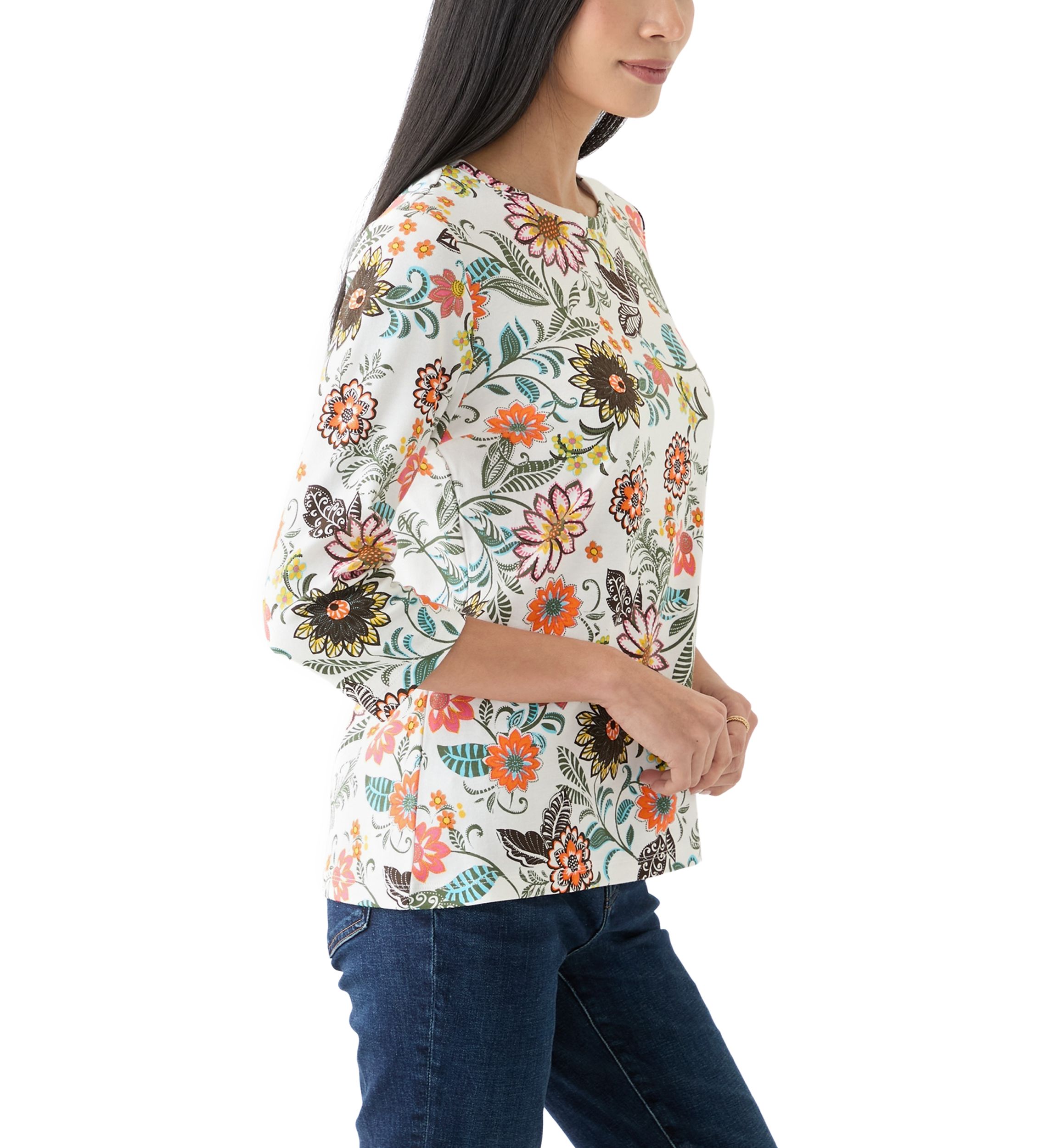 Petite Printed Crew Neck Top