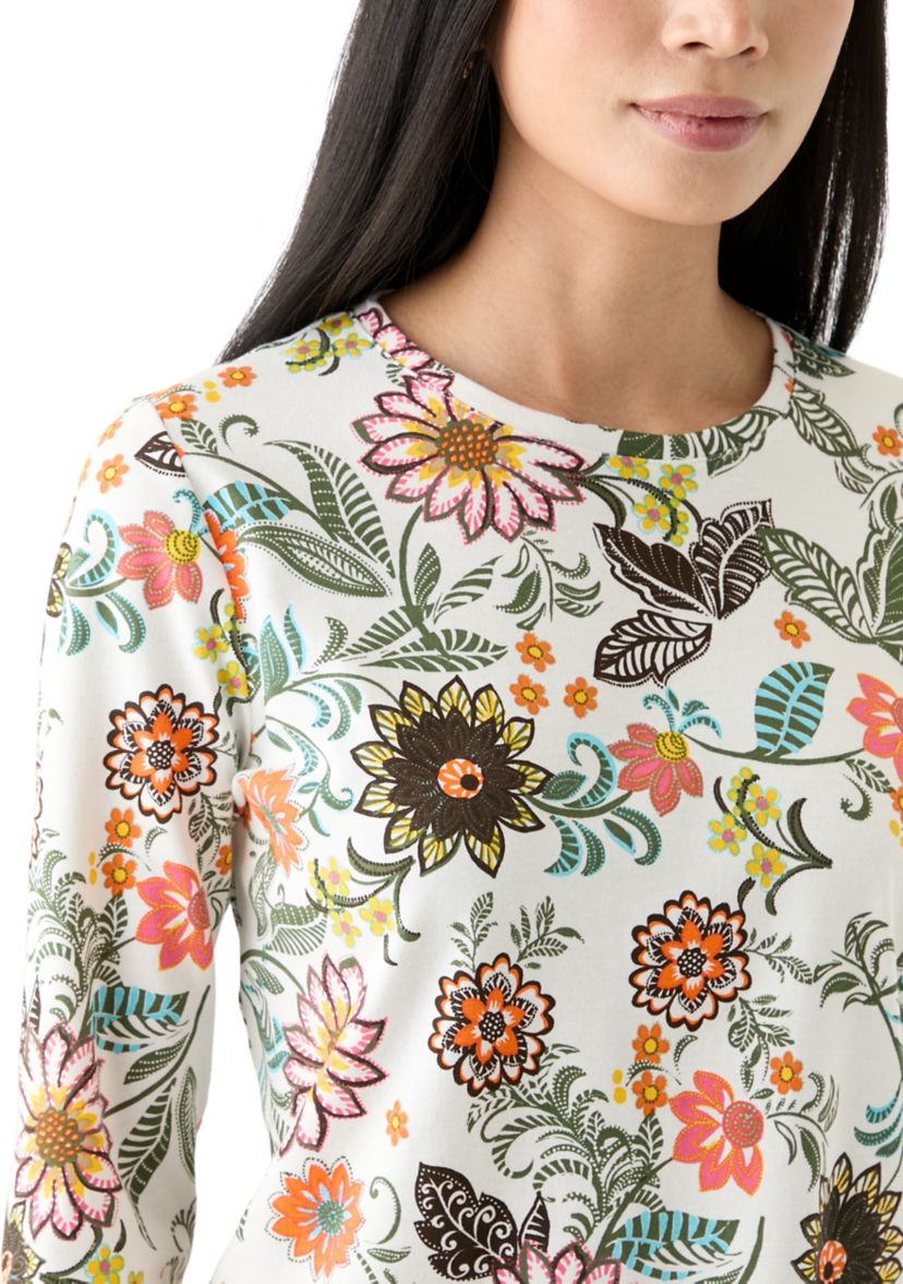 Petite Printed Crew Neck Top