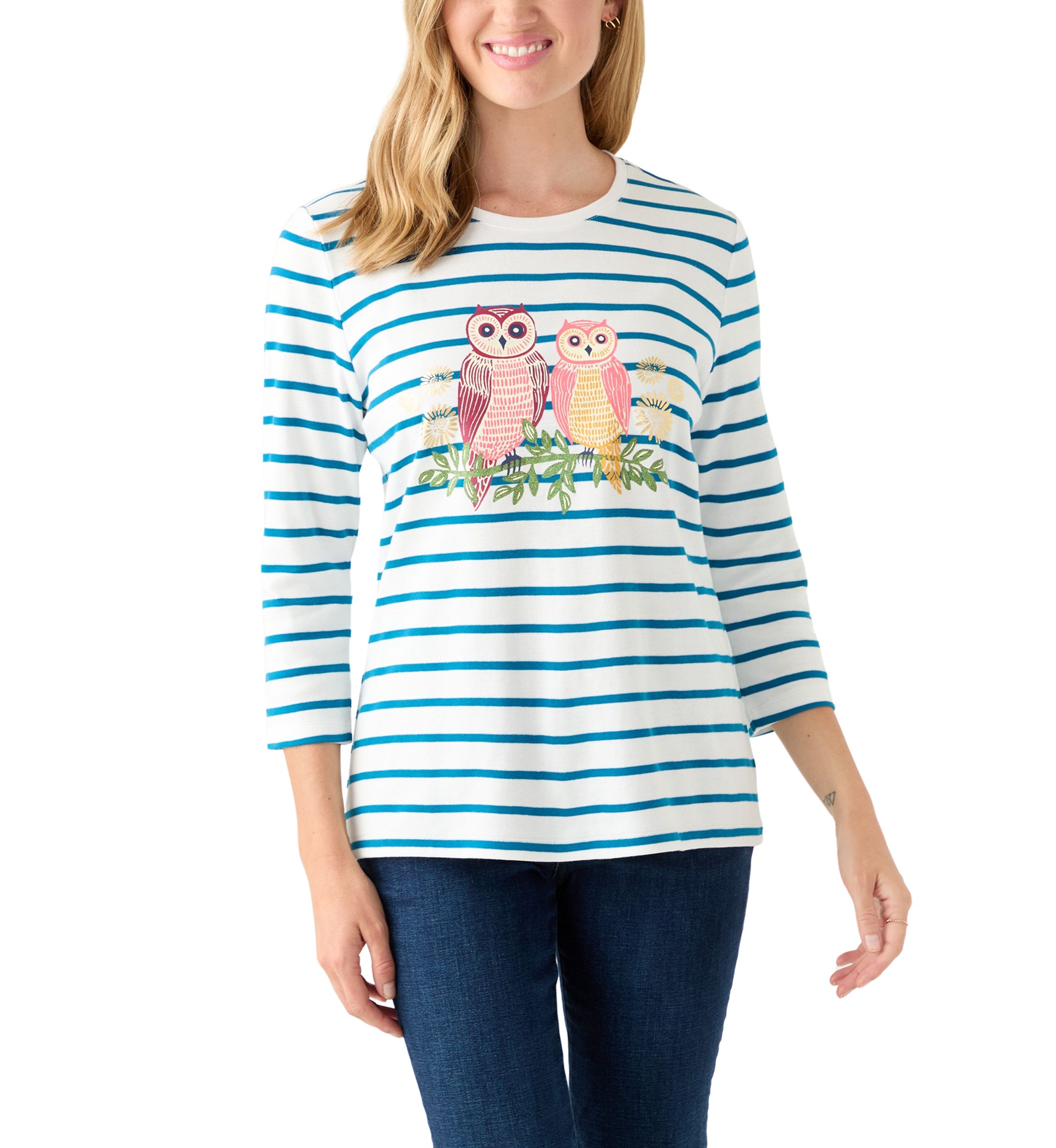 Petite 3/4 Sleeve Crew Neck Graphic Shirt
