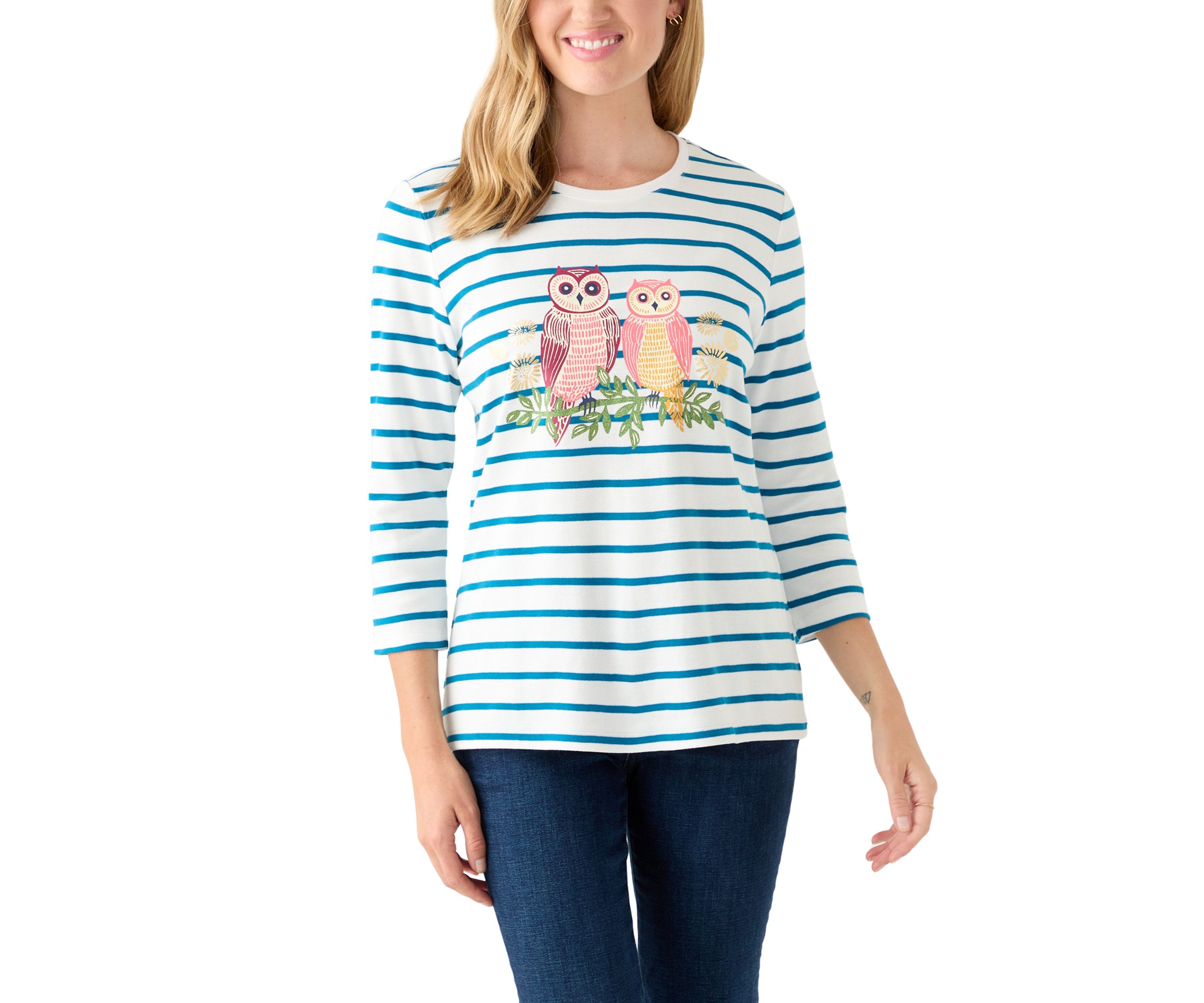 Petite 3/4 Sleeve Crew Neck Graphic Shirt