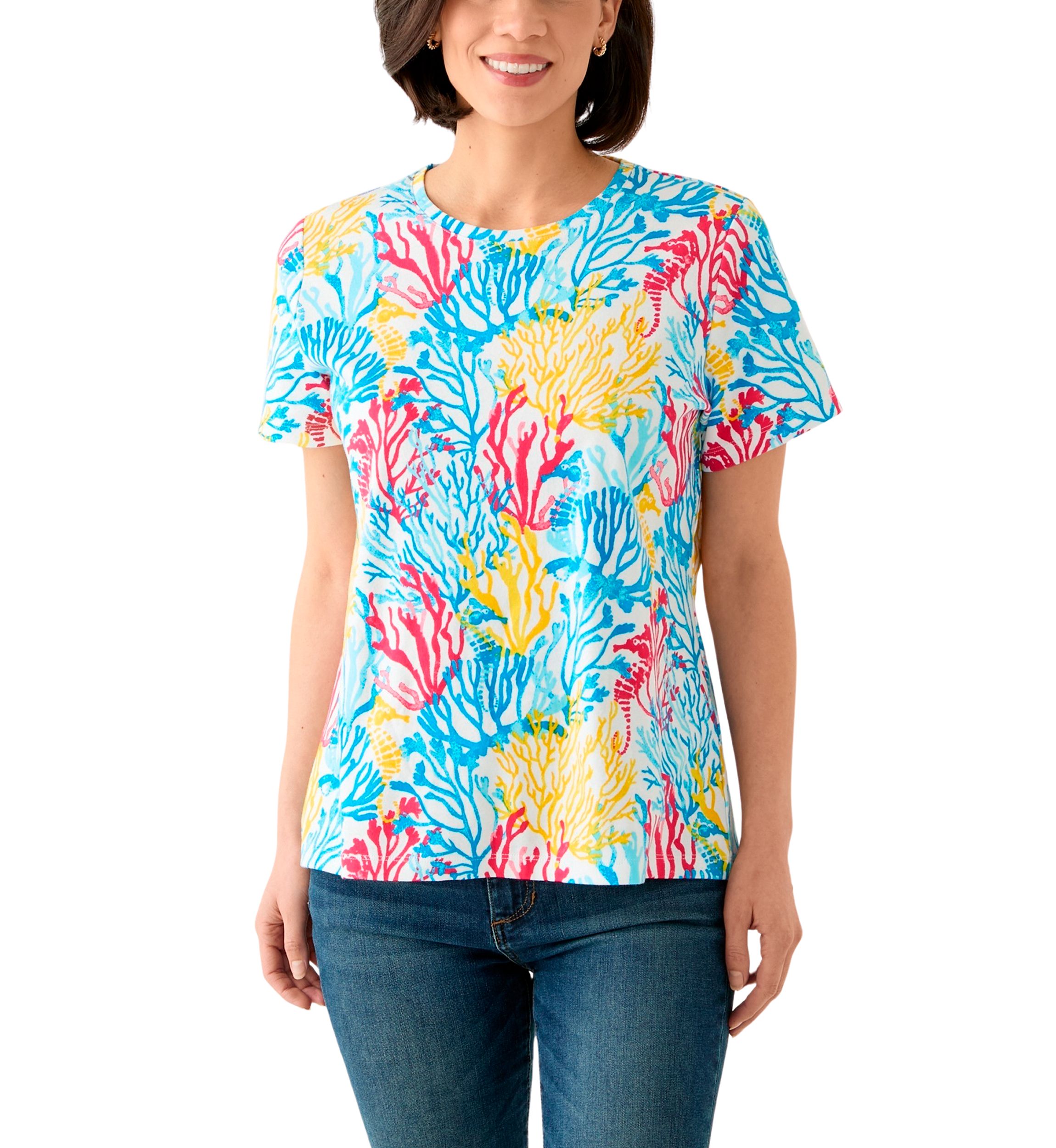 Petite Printed Crew Neck Top