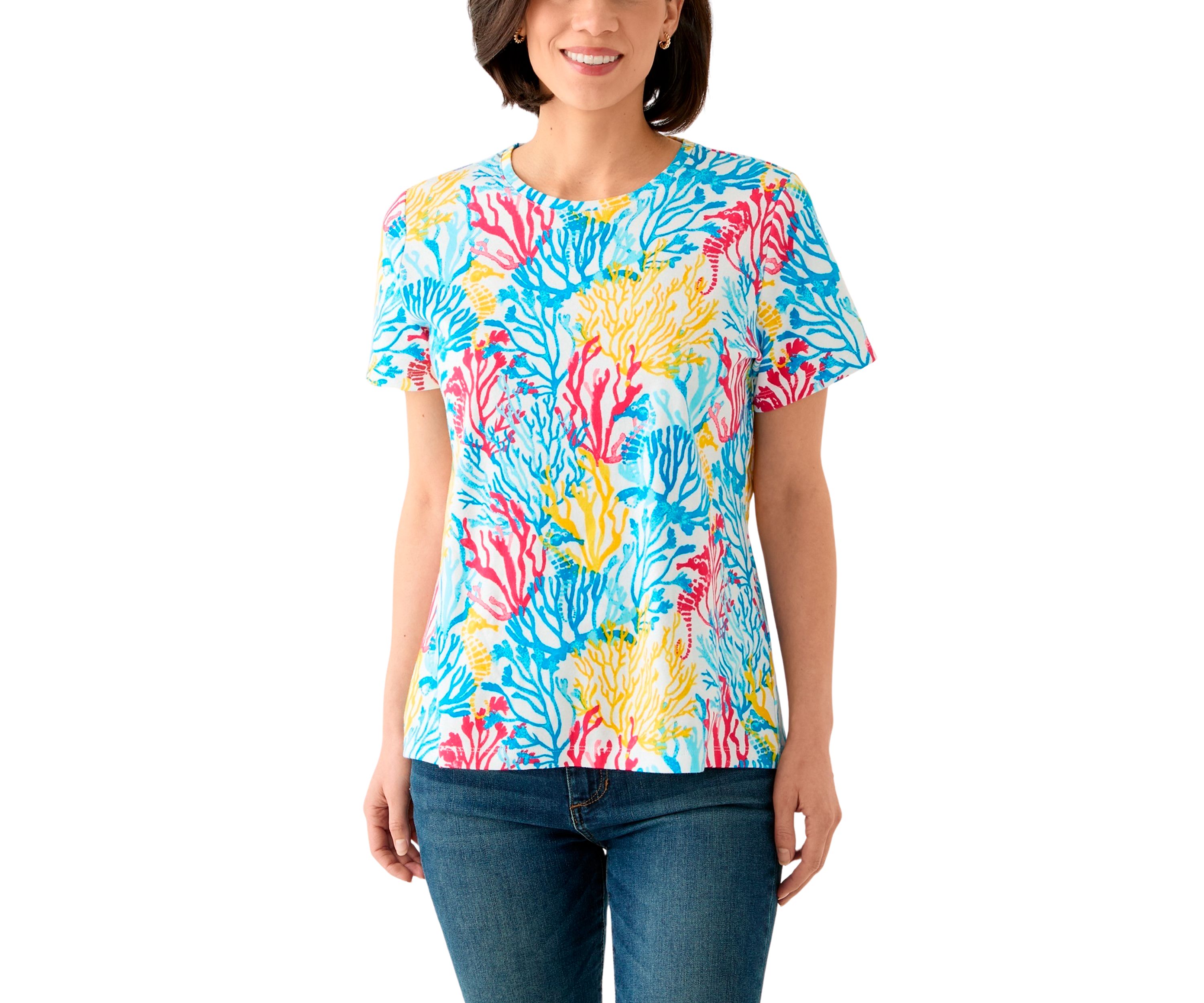 Petite Printed Crew Neck Top