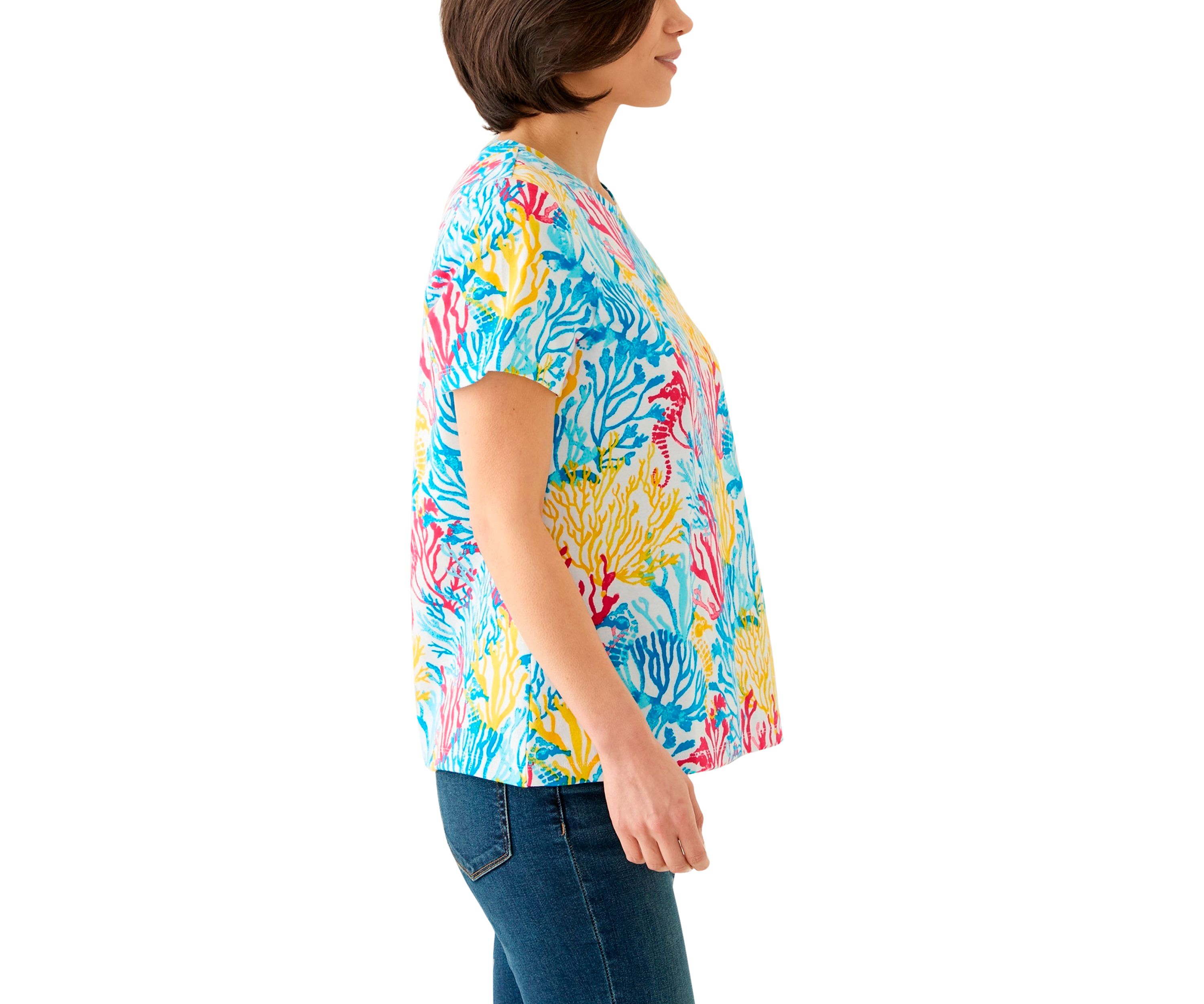 Petite Printed Crew Neck Top
