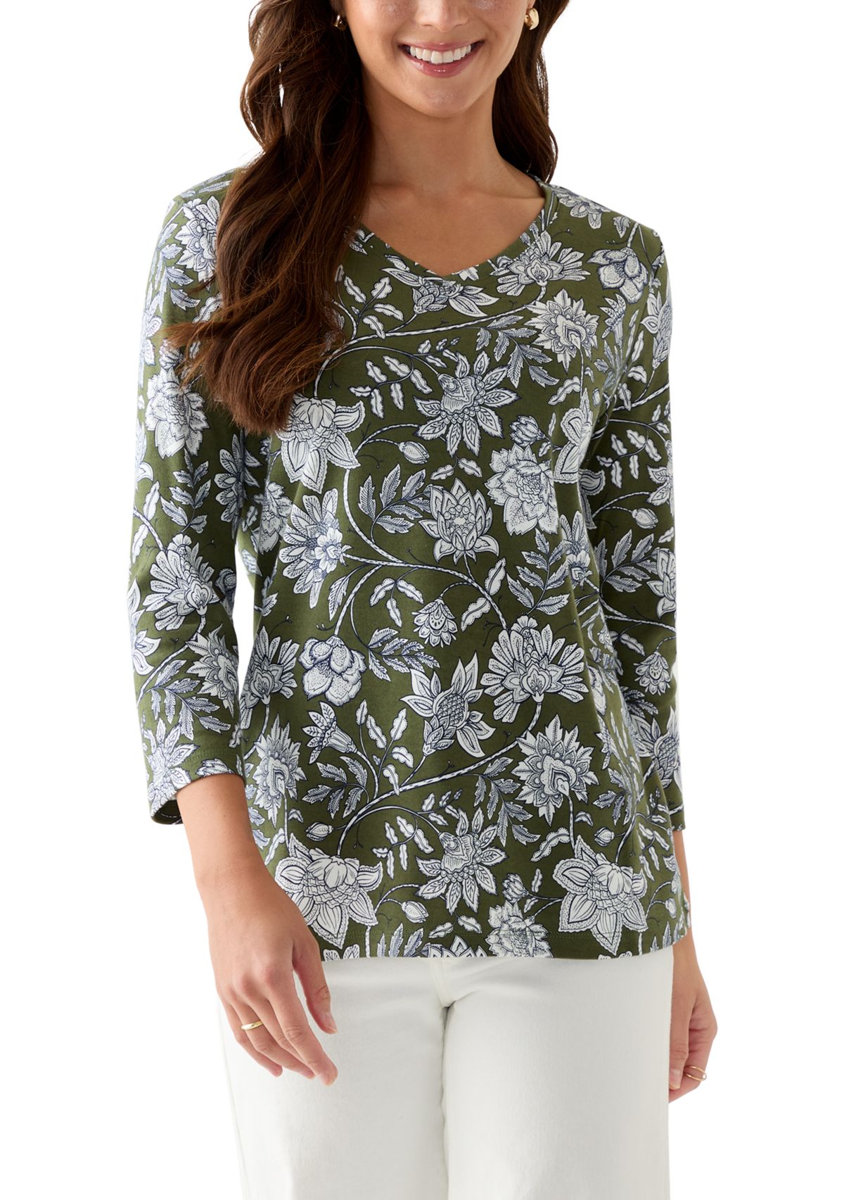 Petite Printed V-Neck Top