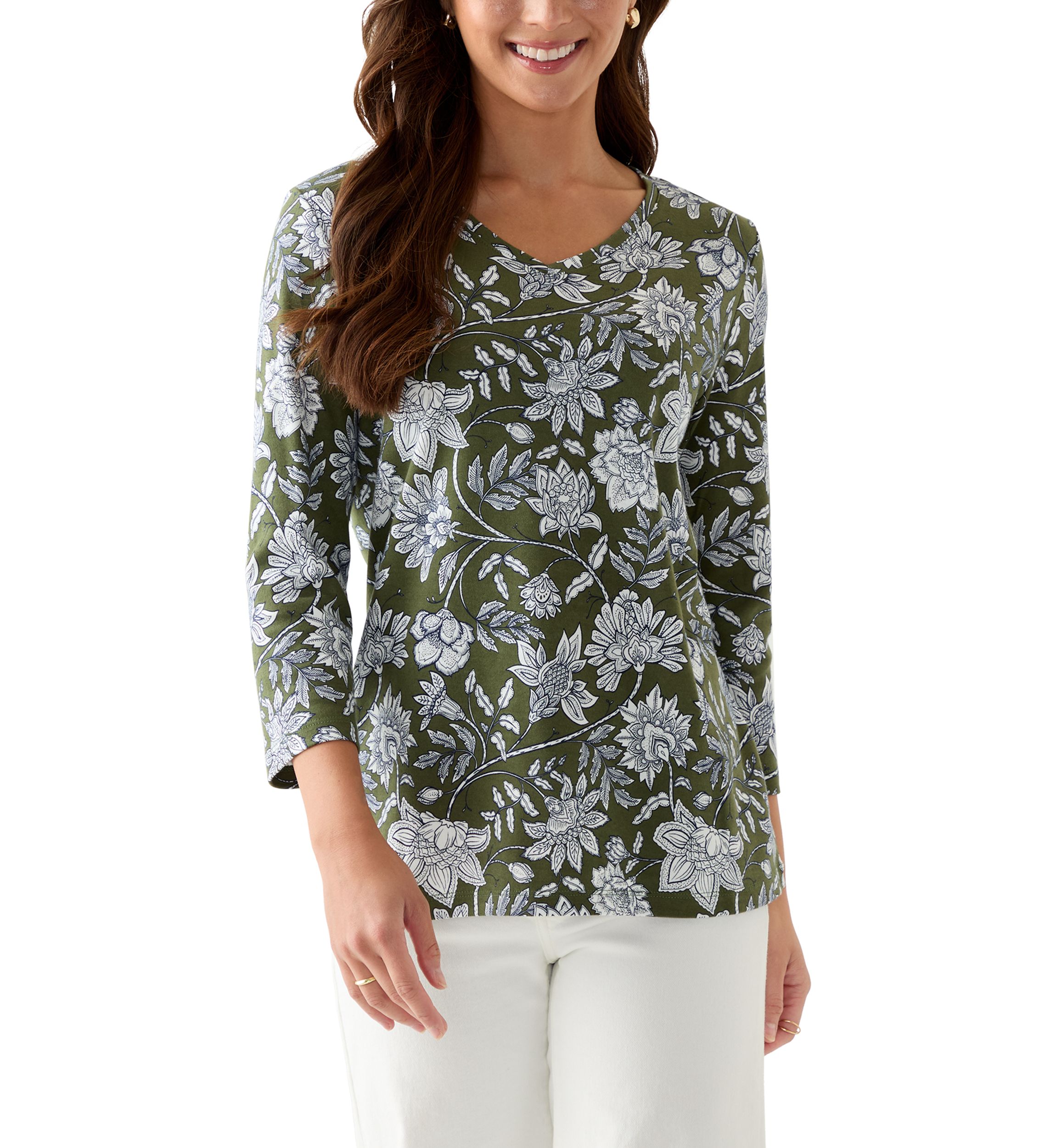Petite Printed V-Neck Top