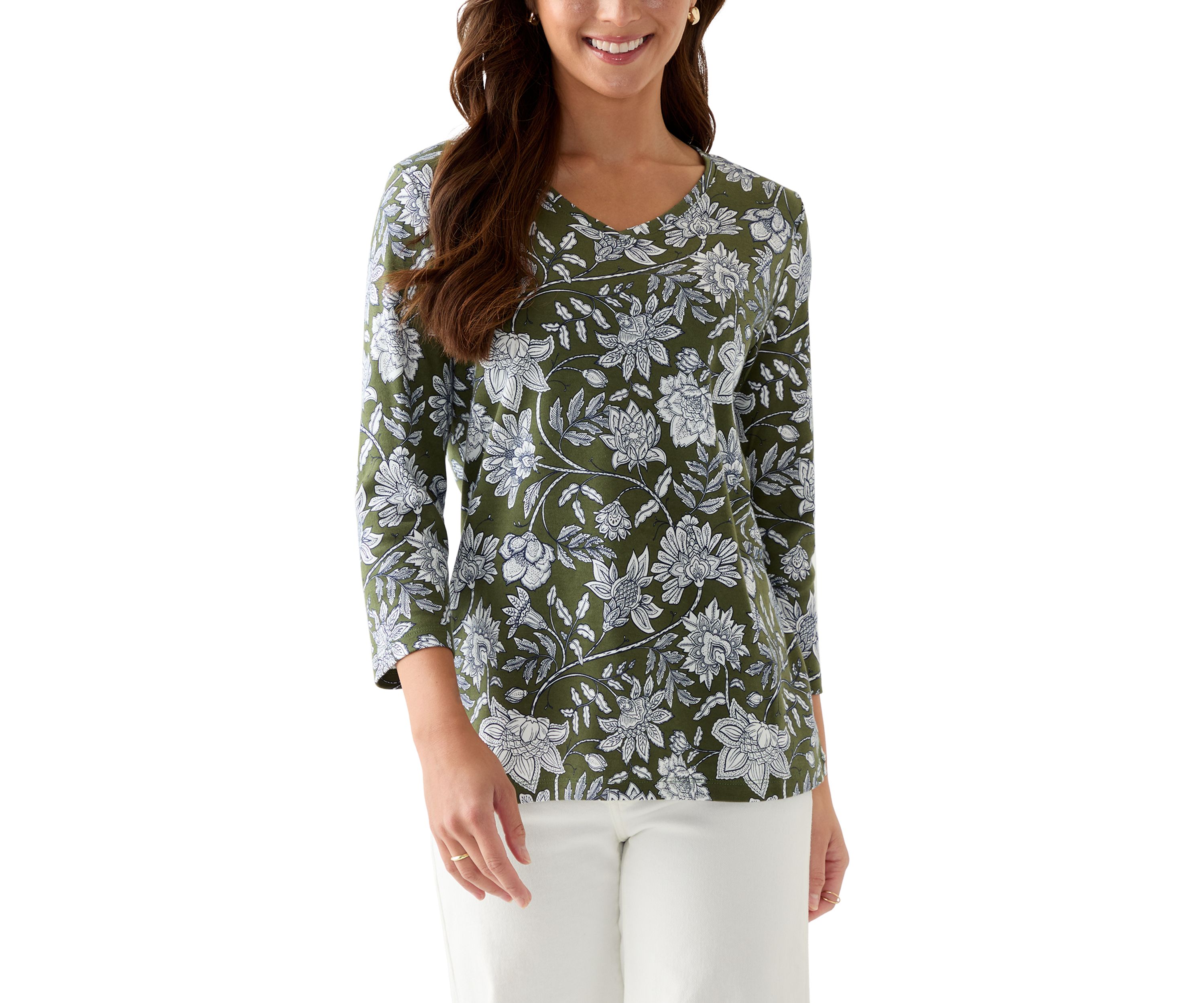 Petite Printed V-Neck Top