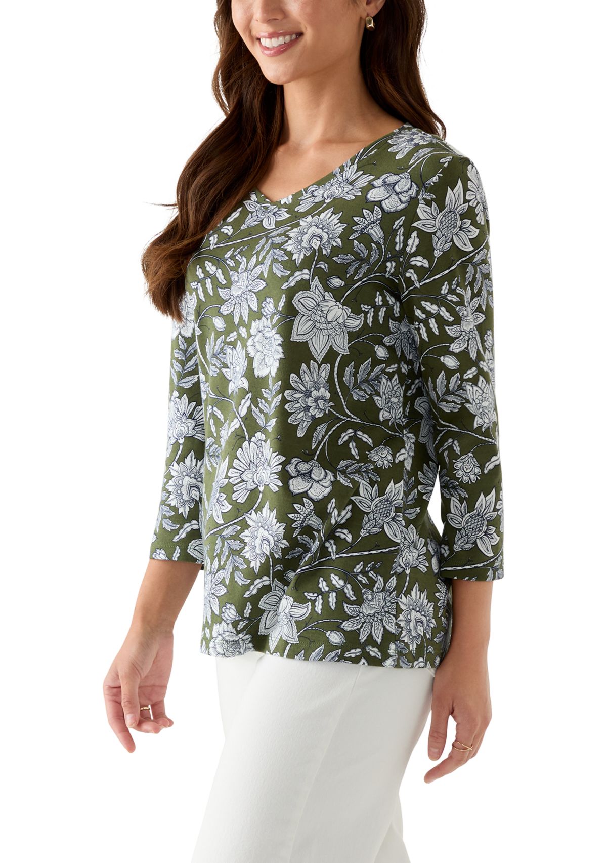 Petite Printed V-Neck Top