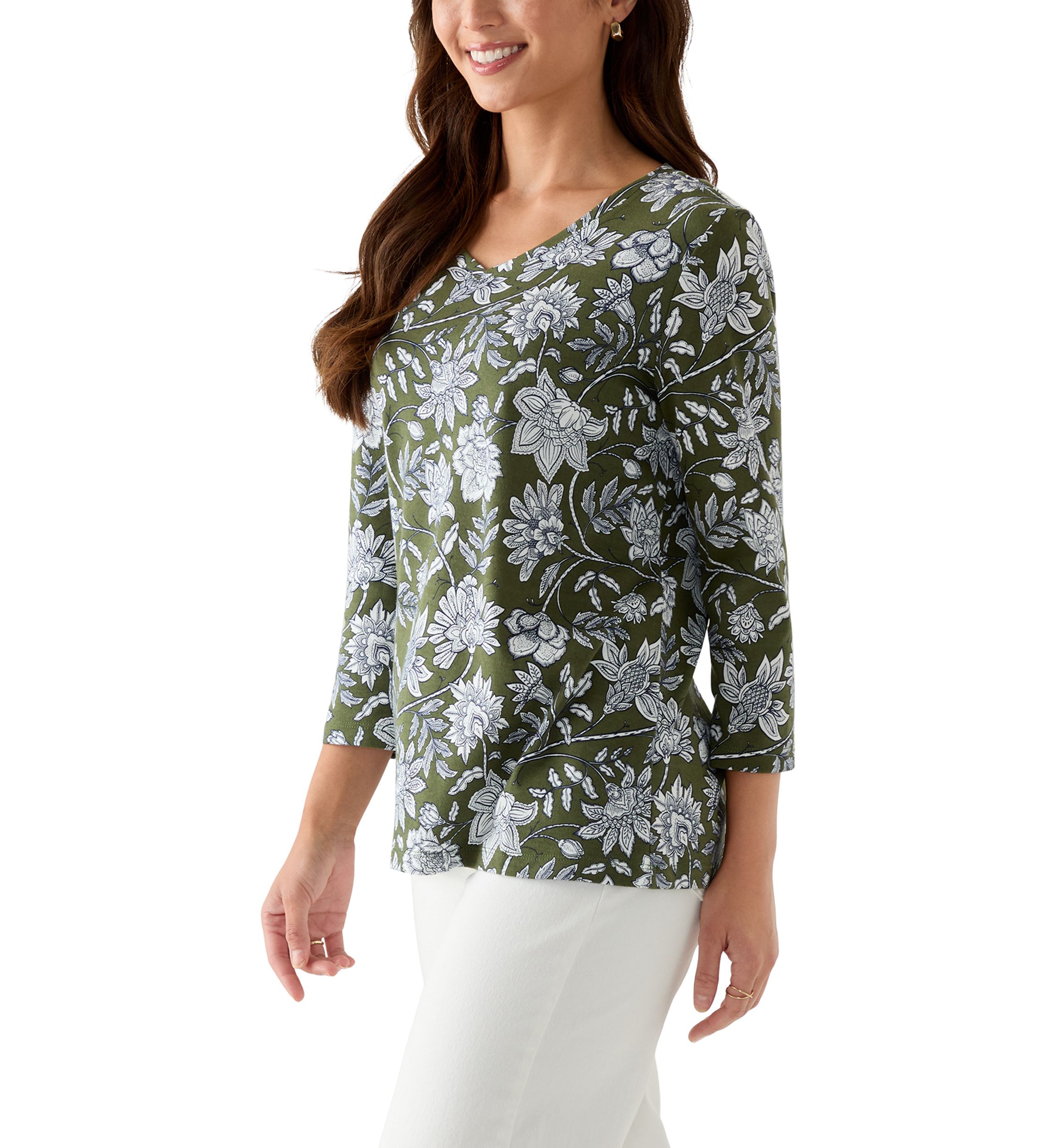 Petite Printed V-Neck Top