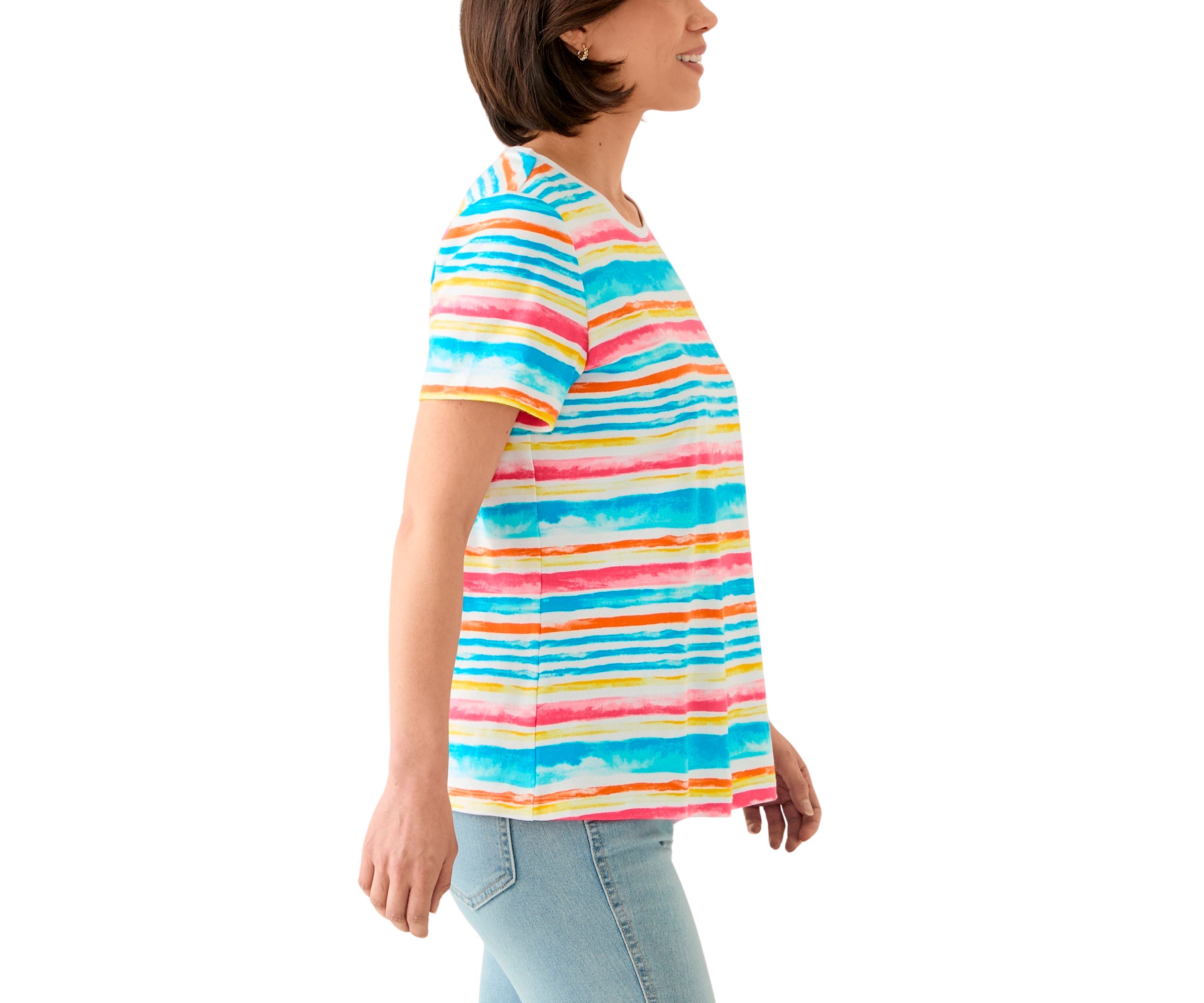 Petite Short Sleeve Crew Neck Stripe Print T-Shirt