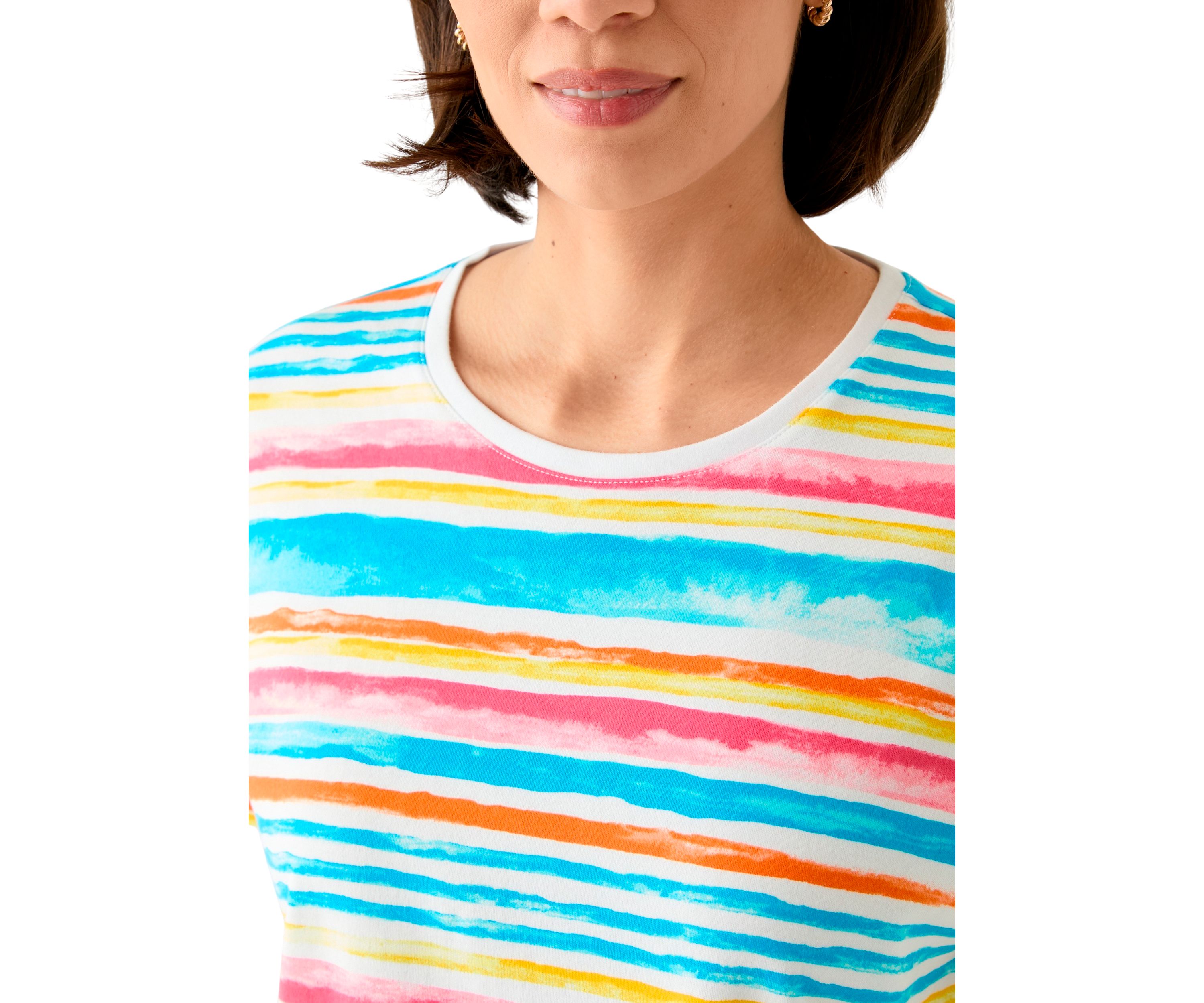 Petite Short Sleeve Crew Neck Stripe Print T-Shirt