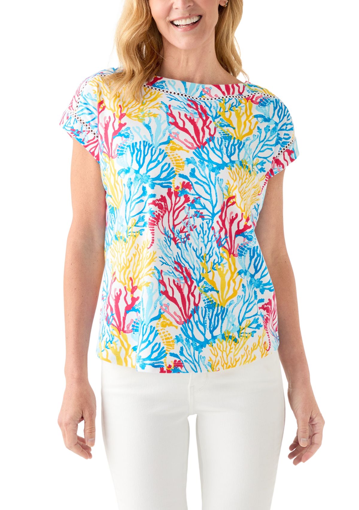 Petite Inset Trim Printed T-Shirt 