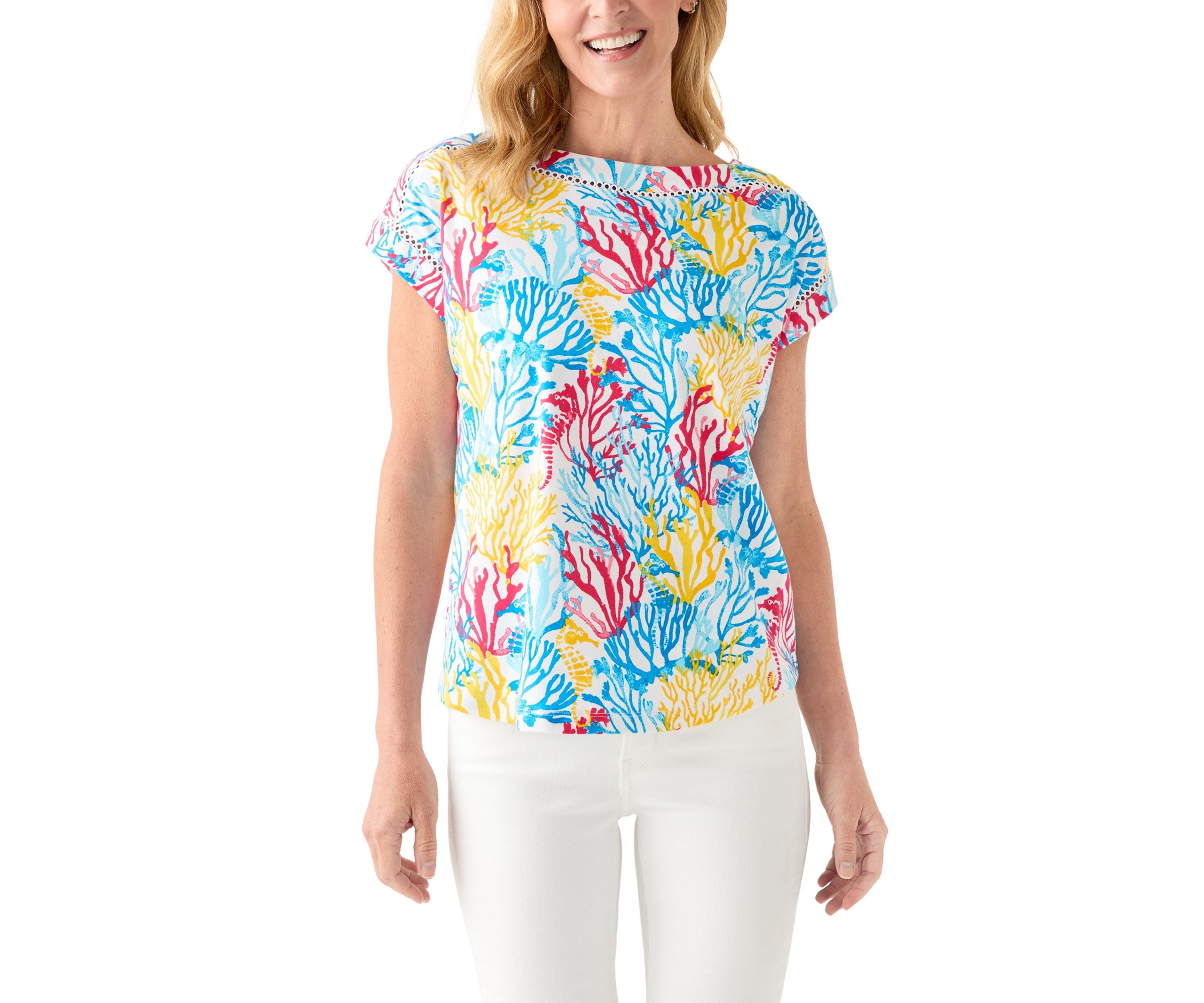 Petite Inset Trim Printed T-Shirt 