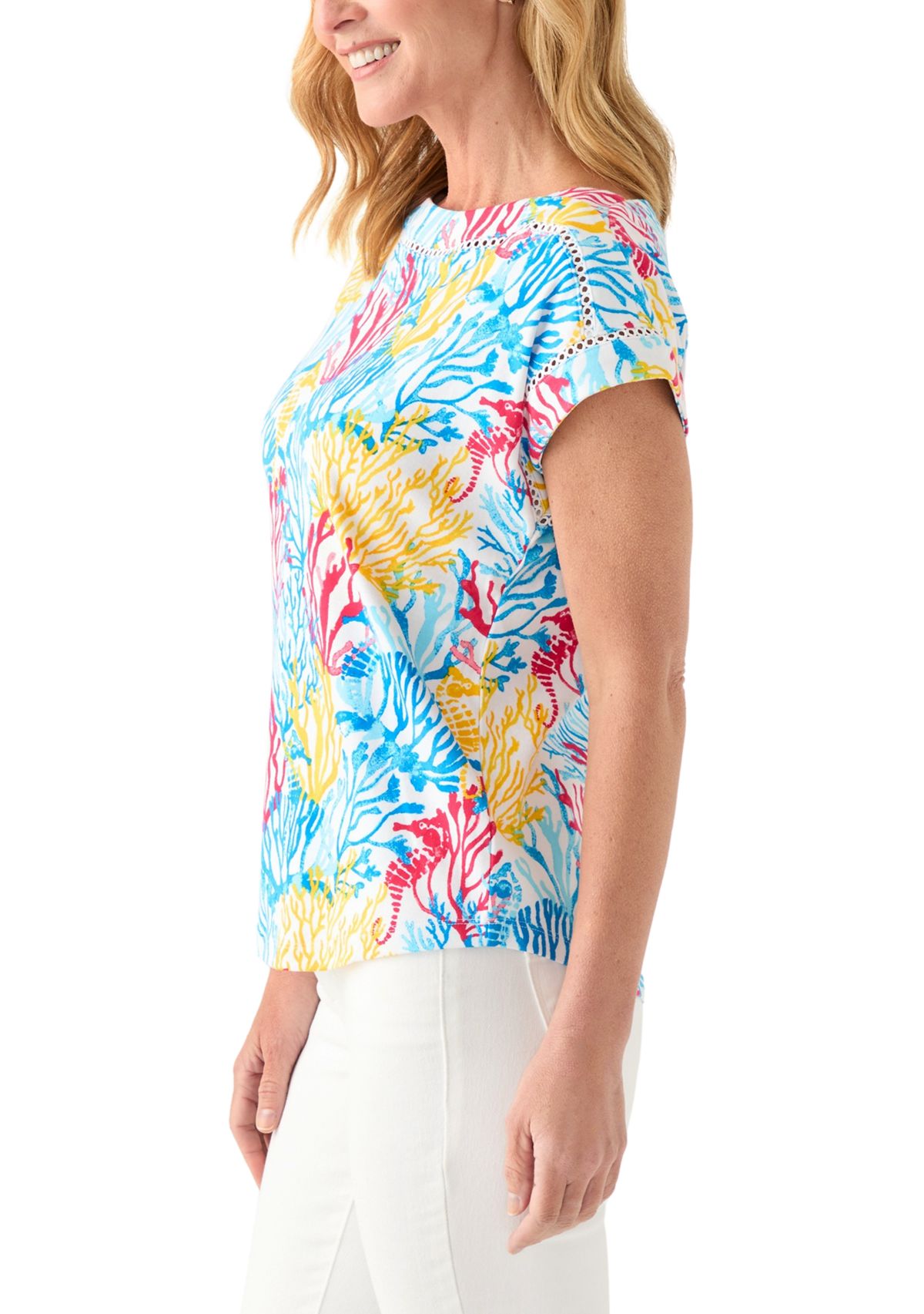 Petite Inset Trim Printed T-Shirt 