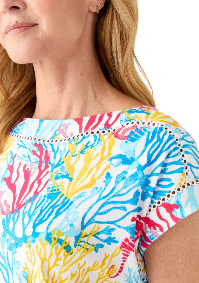 Petite Inset Trim Printed T-Shirt 