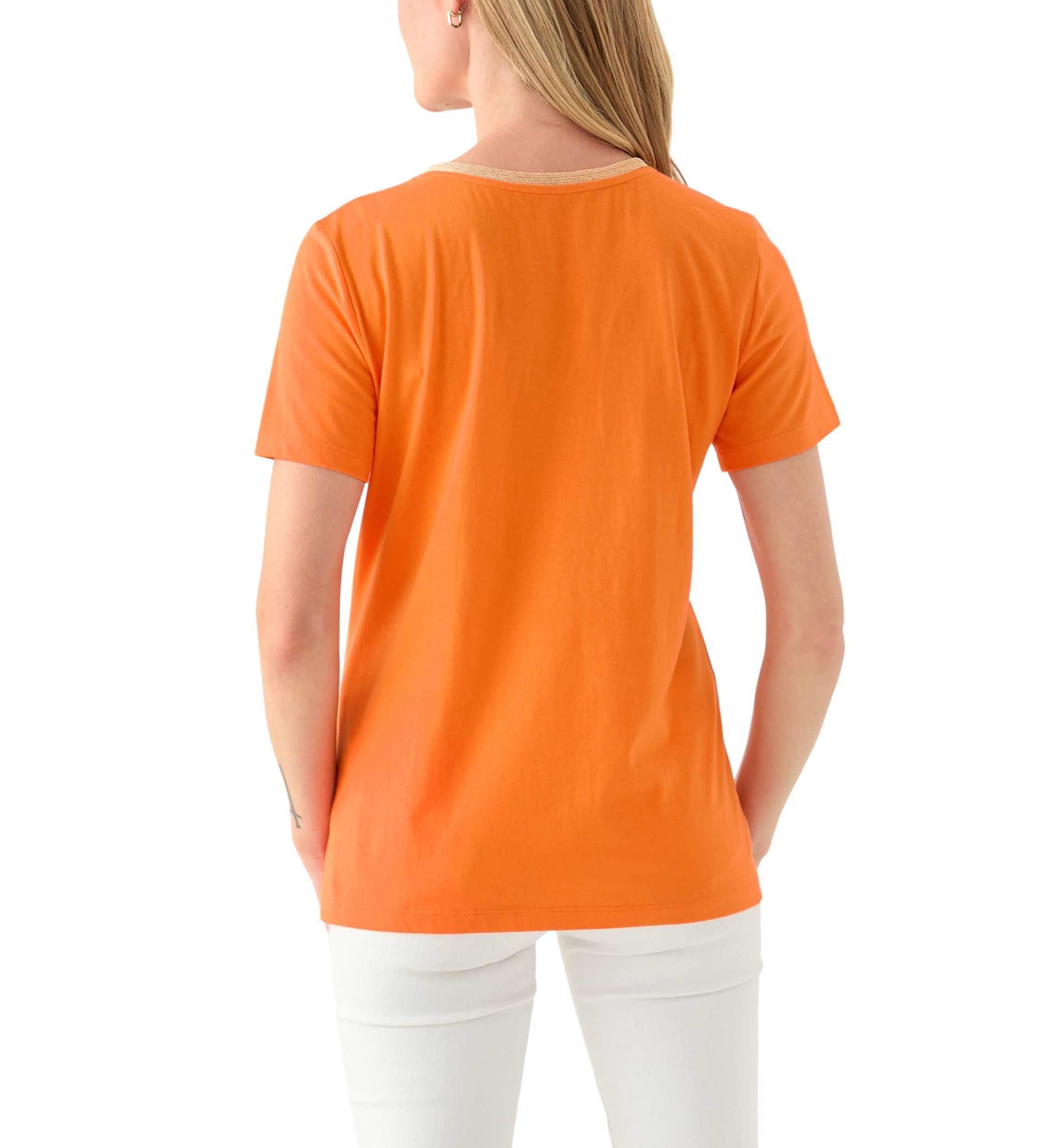 Petite Short Sleeve V-Neck T-Shirt with Trim 