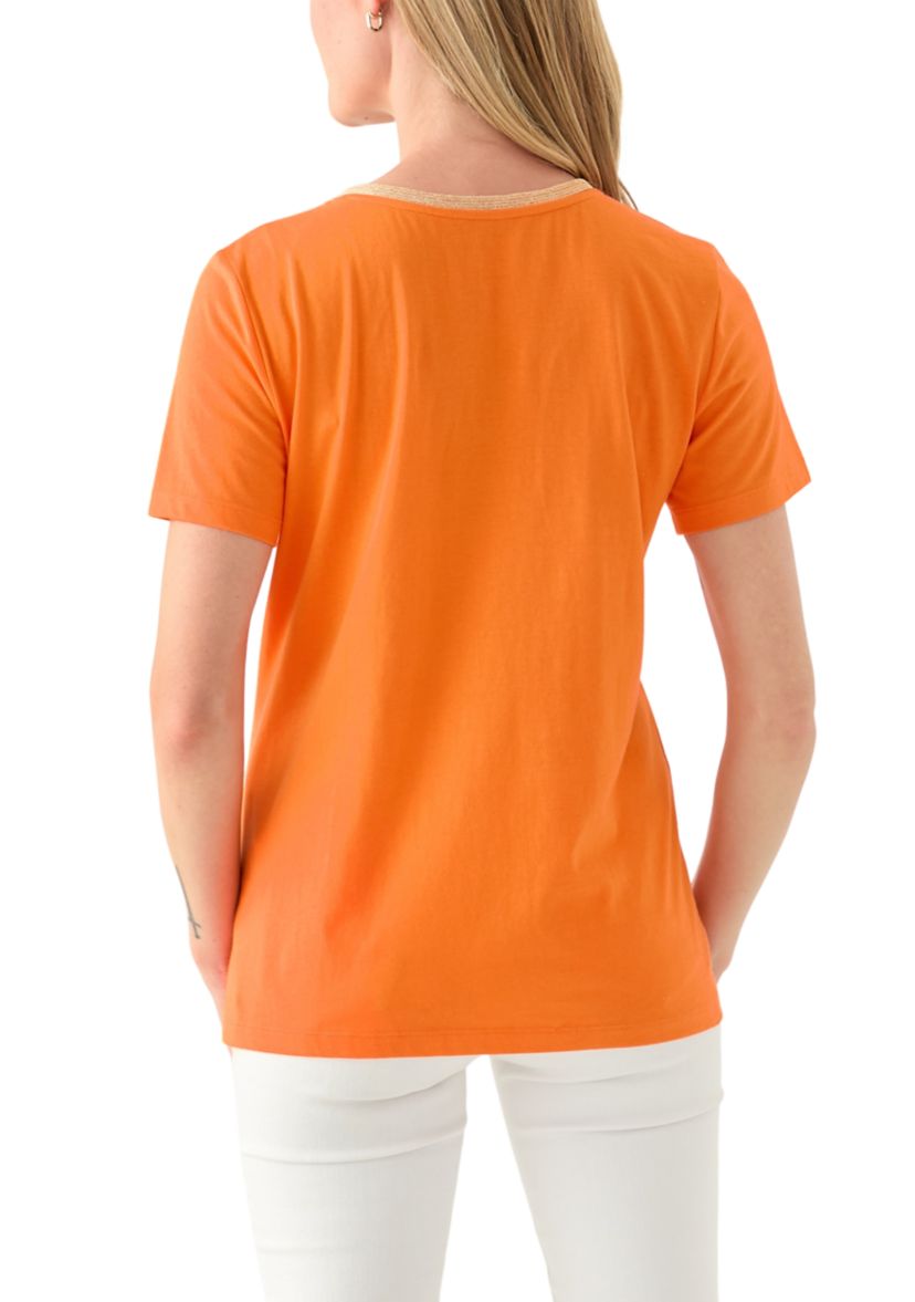 Petite Short Sleeve V-Neck T-Shirt with Trim 